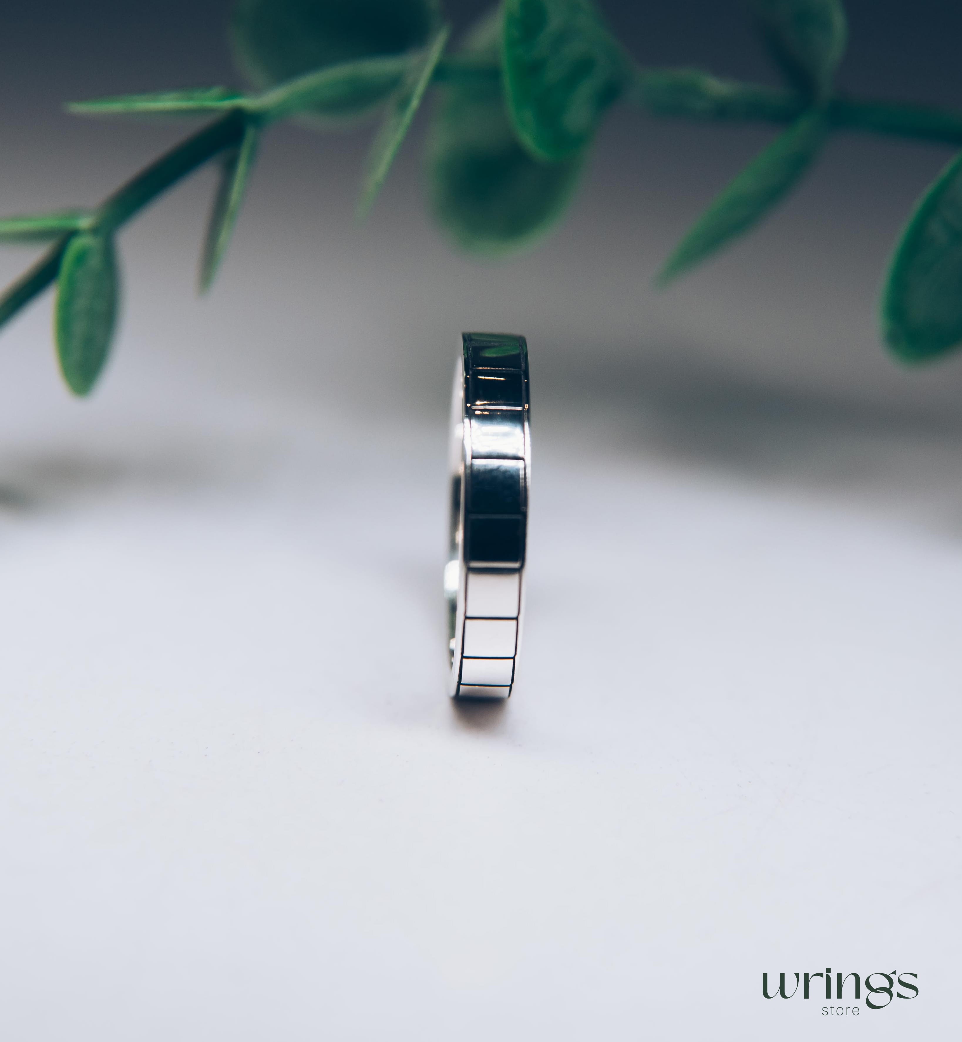 Plain Geometric Design Engraved Promise Ring Silver