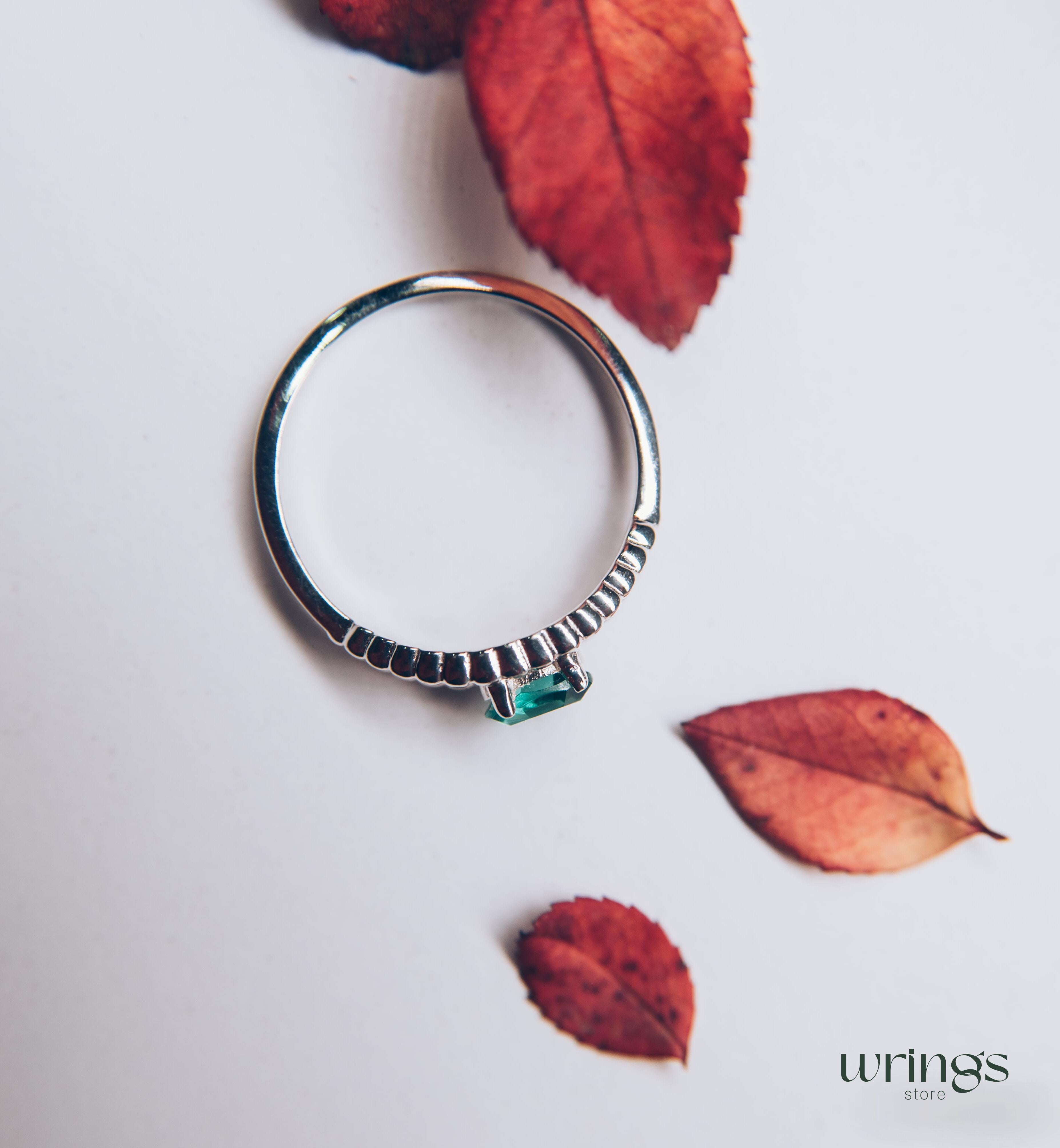 Beaded Silver Evil Eye Ring with Magical Green Quartz