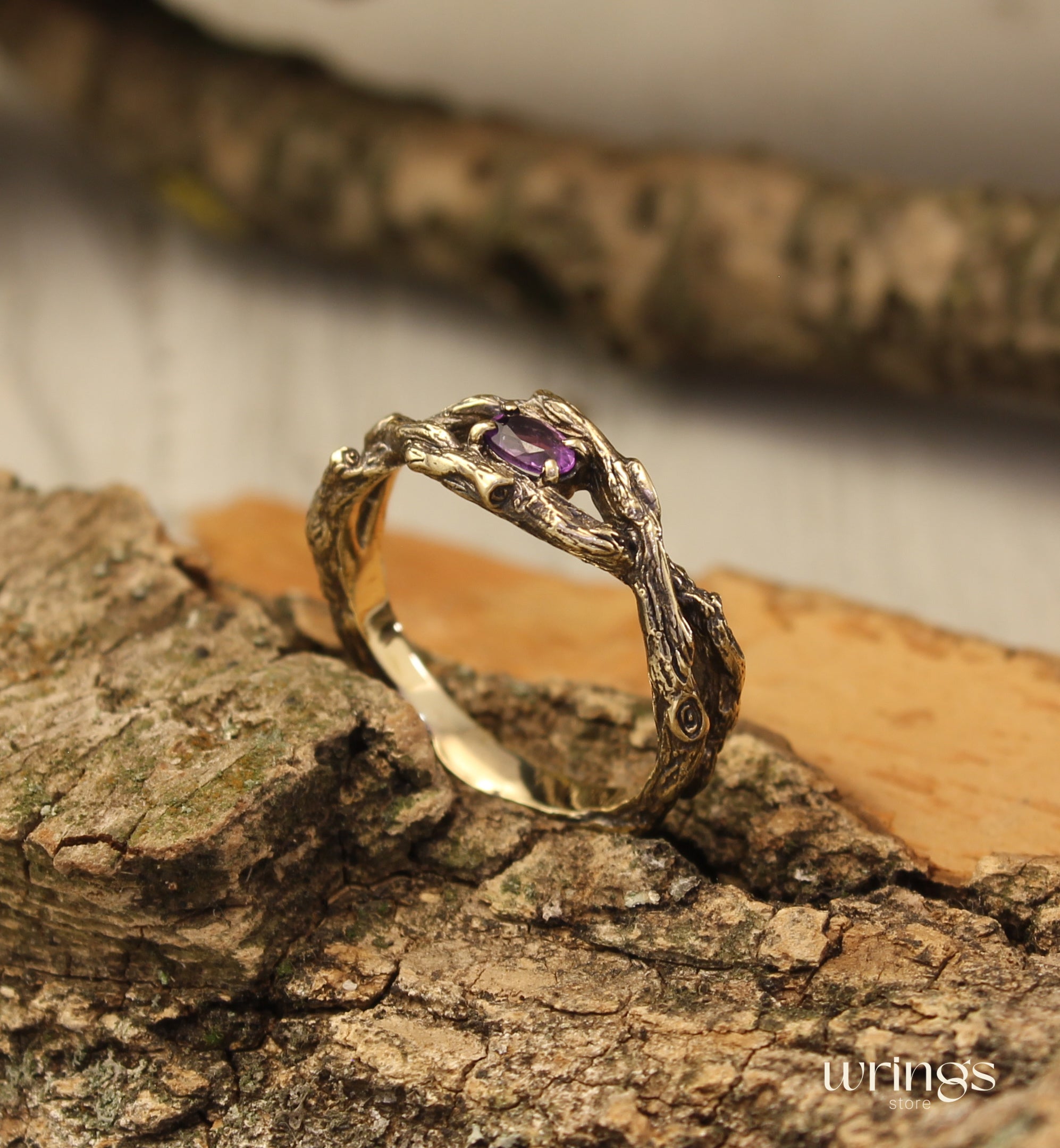 Sparkling Amethyst Infinity Branch Engagement Ring Gold