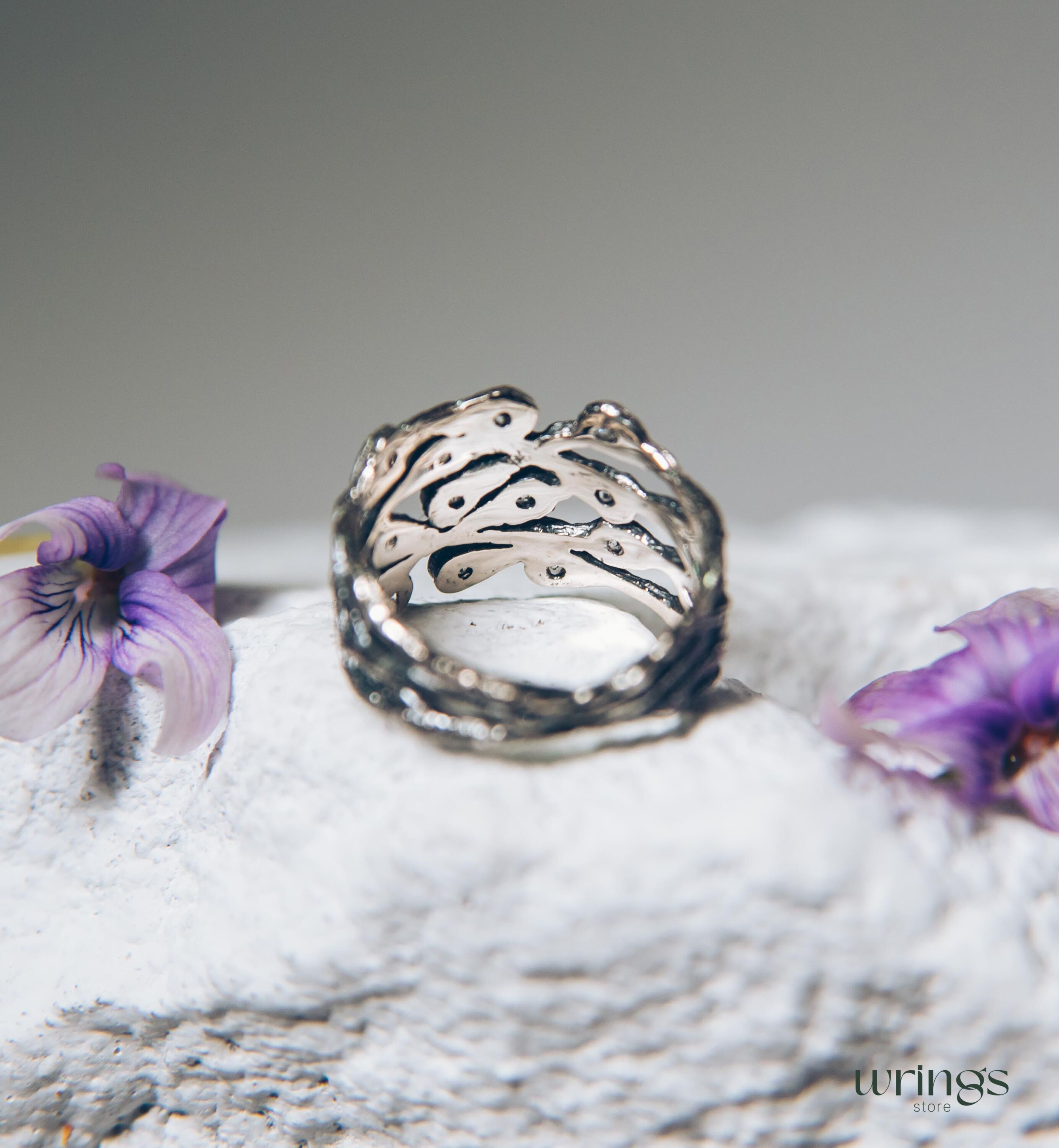 Wide Braided Branch Silver Womens Ring inspired by Nature