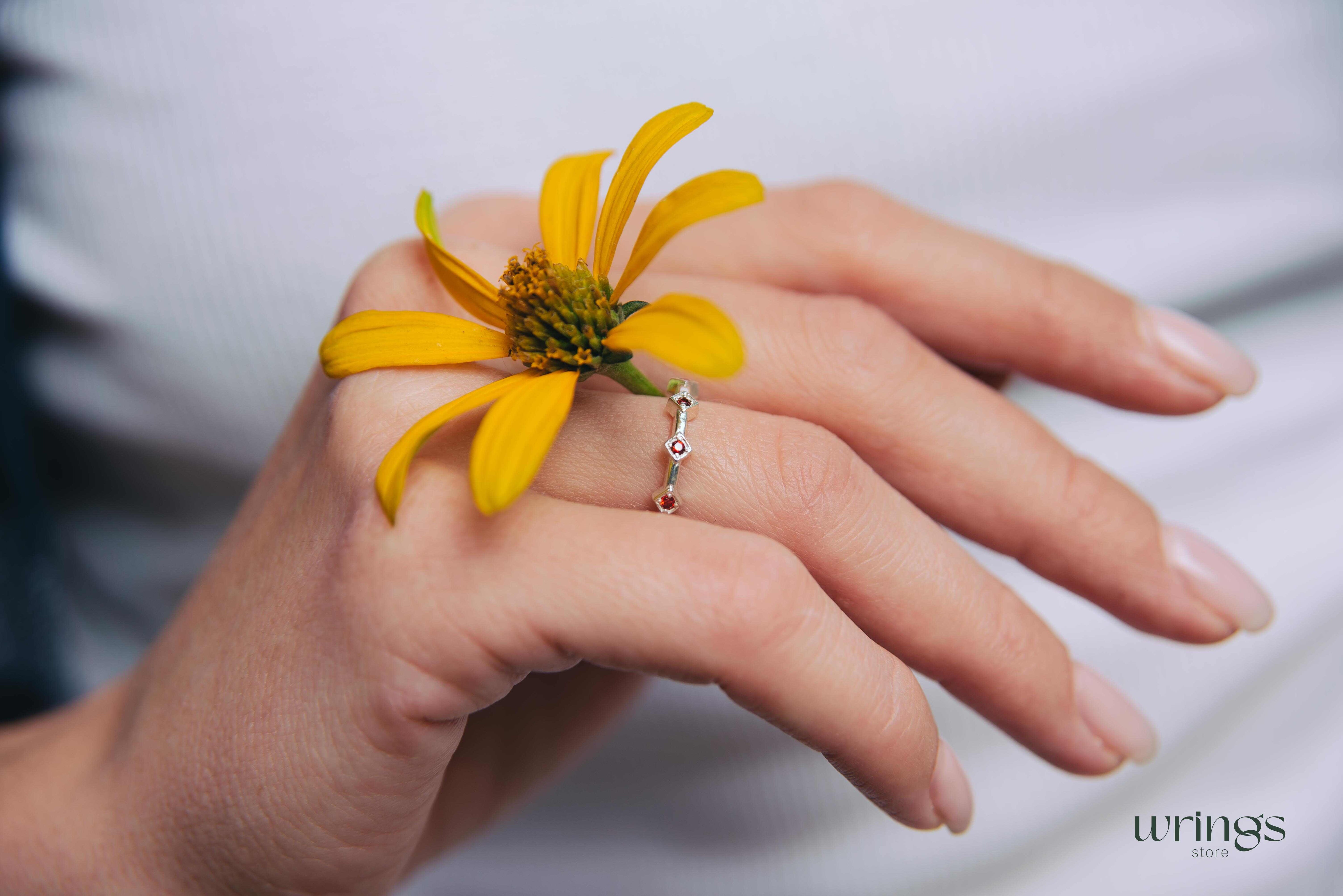 Cute 5 Rubies Multi Birthstone Ring Silver 925