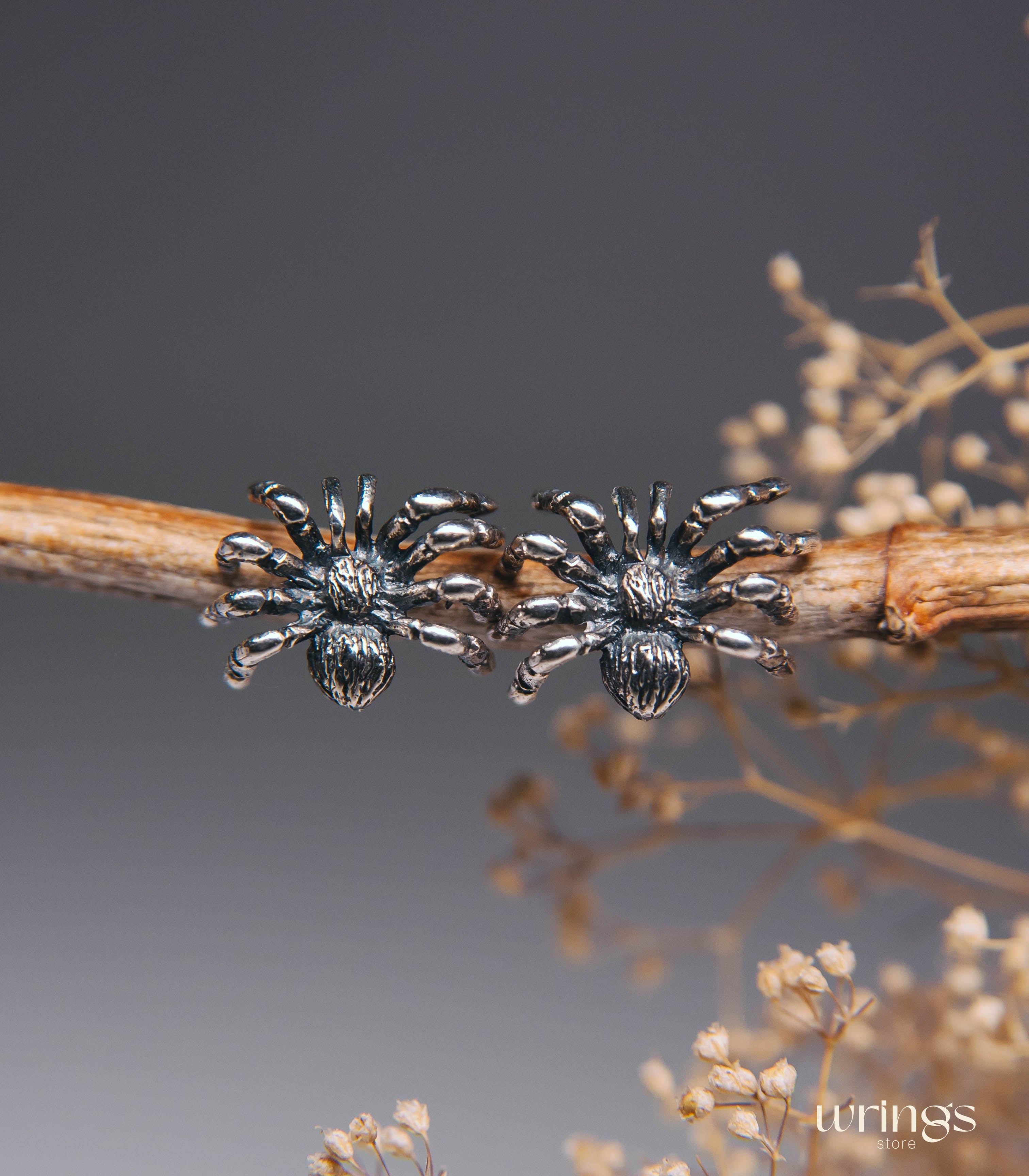 Tarantula Spider Earrings Stud Silver Gothic Style