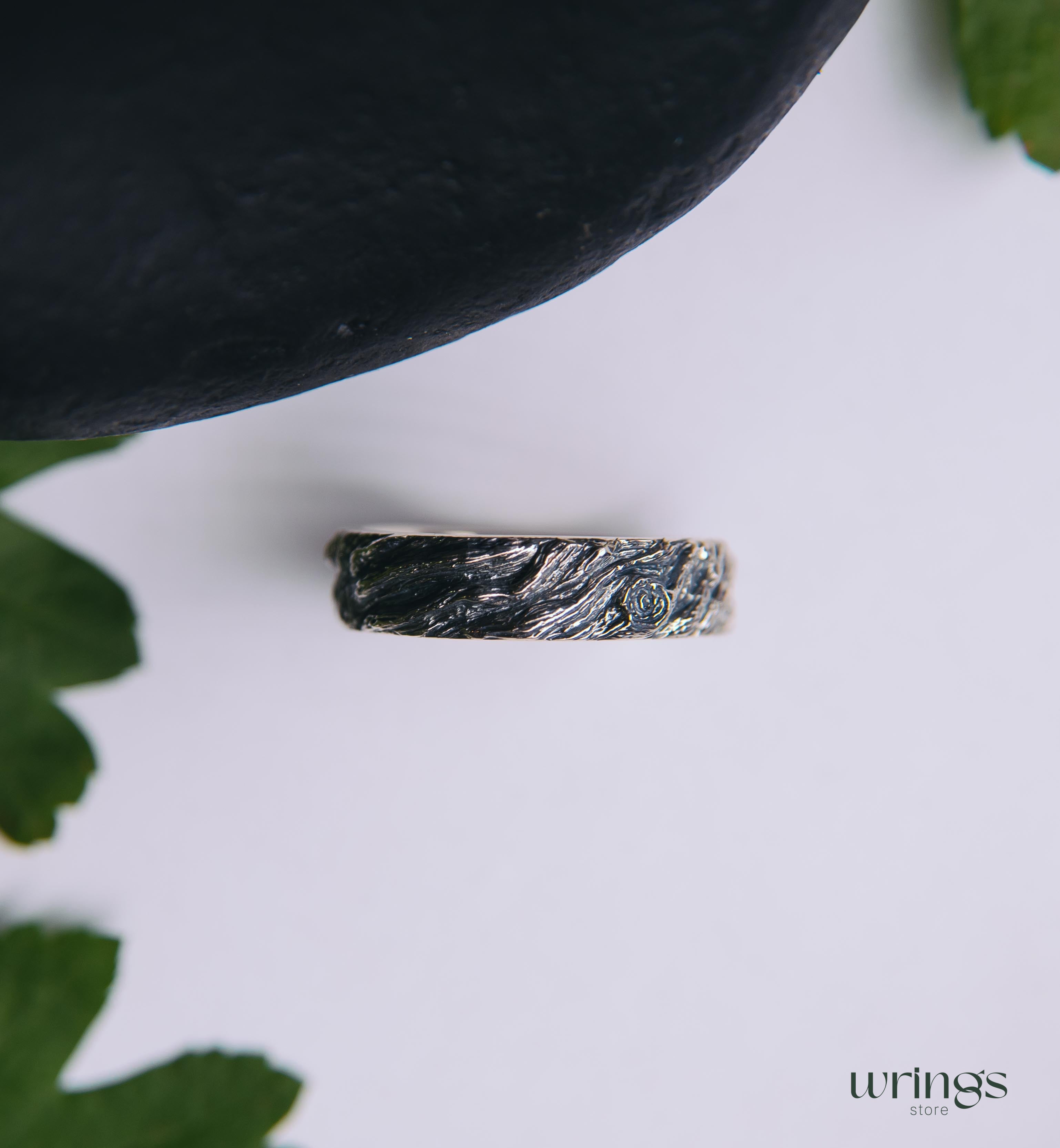 Oxidized Silver Tree bark Men's Large Wedding Band