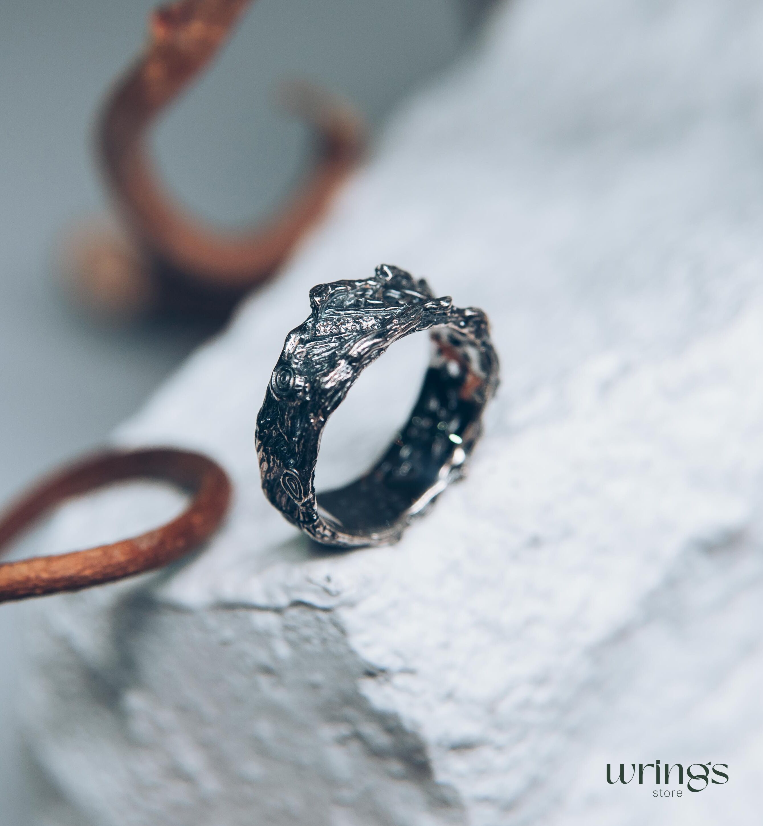 Diamond with Sterling Silver Branch and Vine Wedding Band