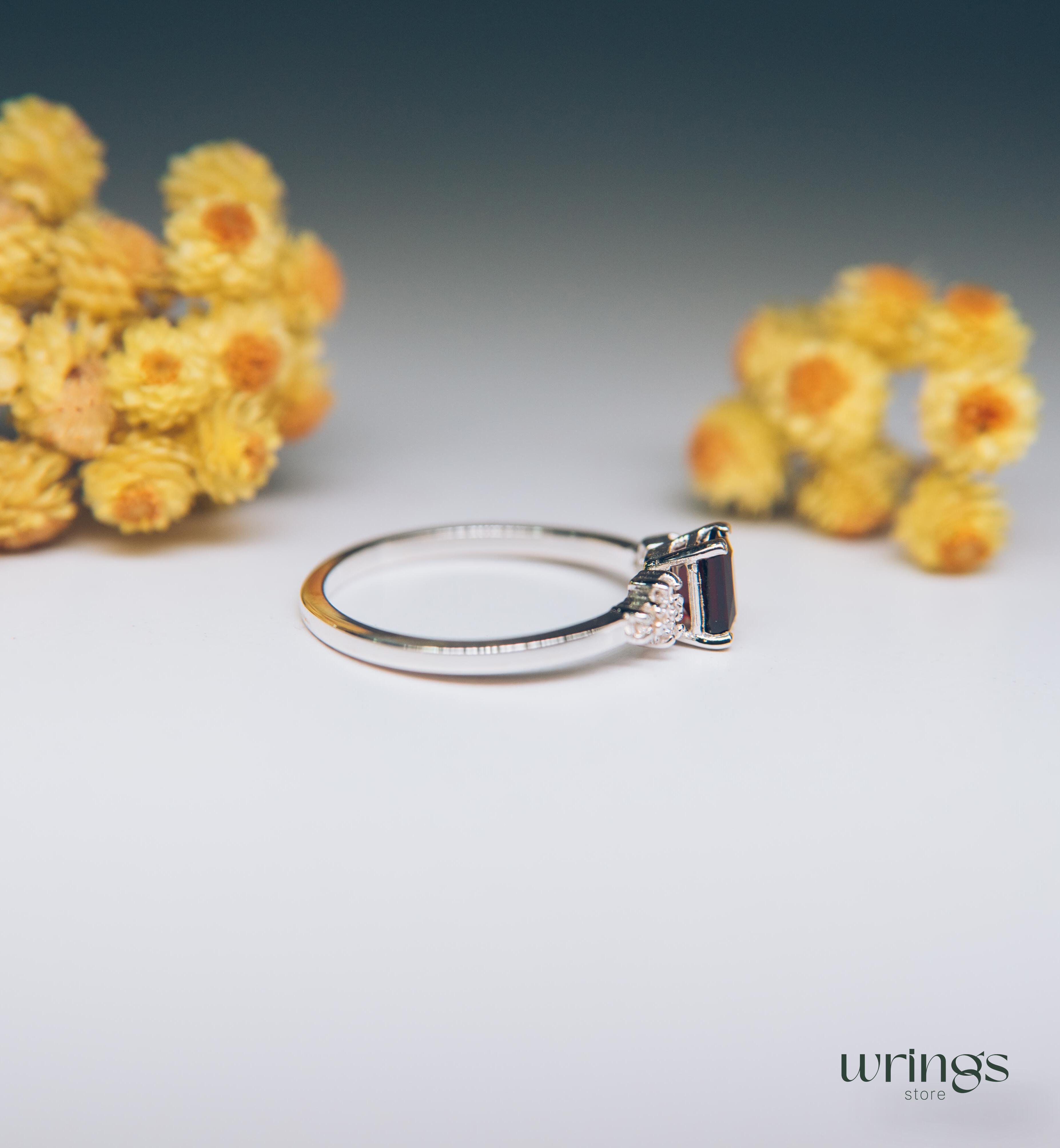 Octagon Garnet & Multi Side Stones Cluster Ring Silver