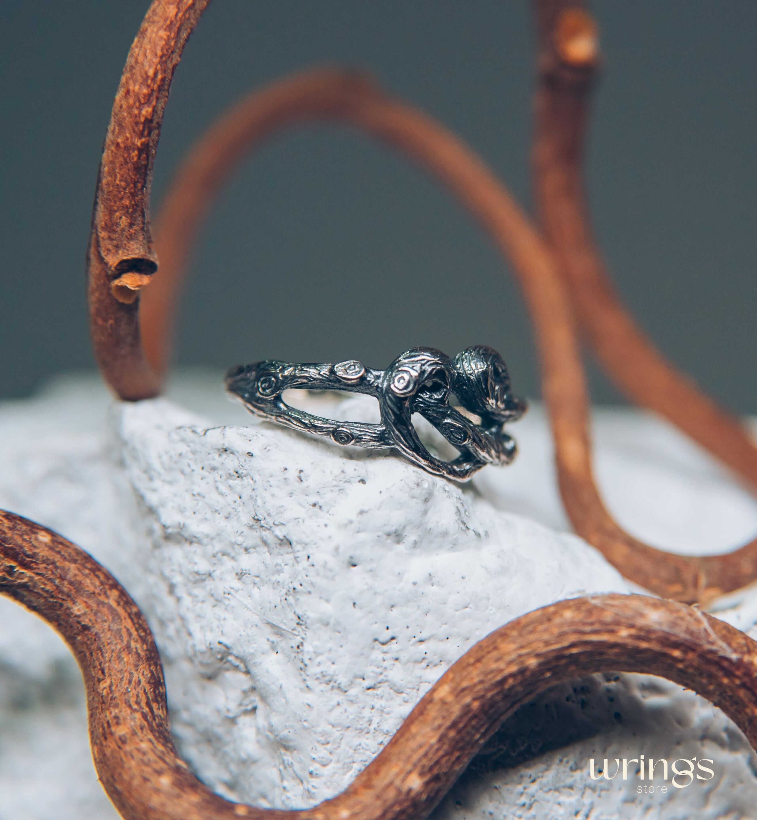 Silver Braided Branch of Heart Promise Ring