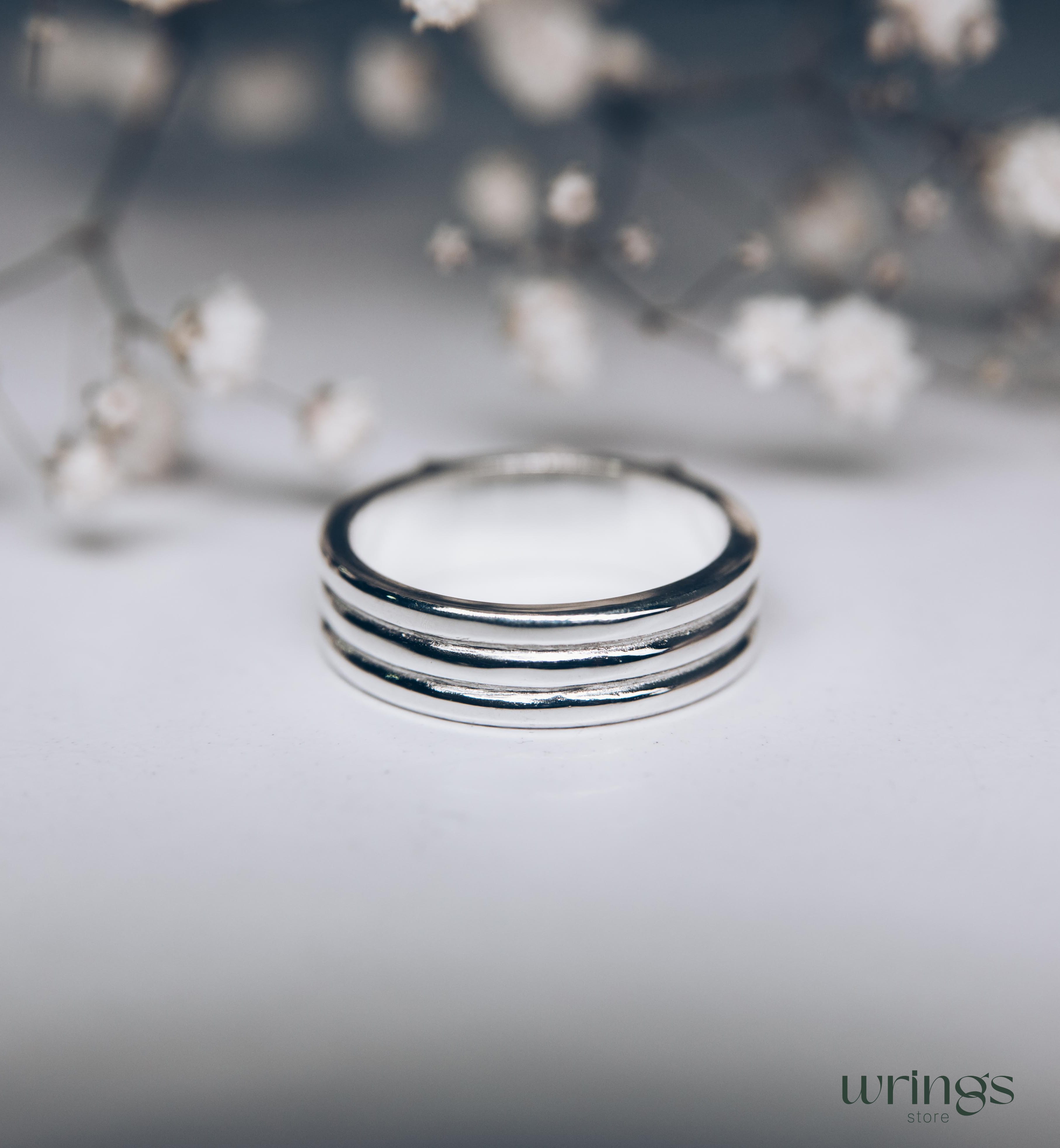 Silver Wedding Band with Brutal Style Sash Textured