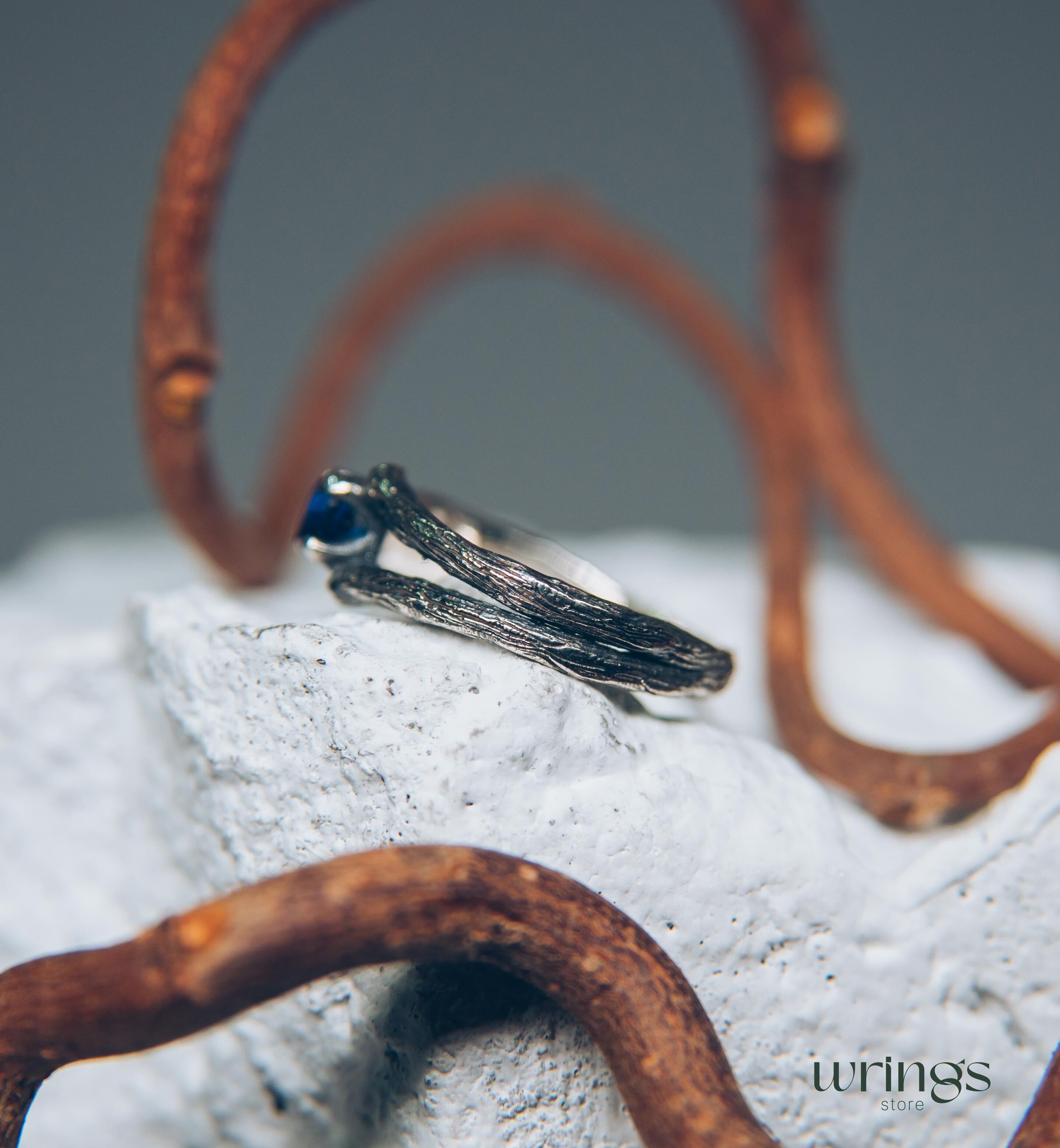 Two Silver Branches & Sapphire Engagement Ring fo Her