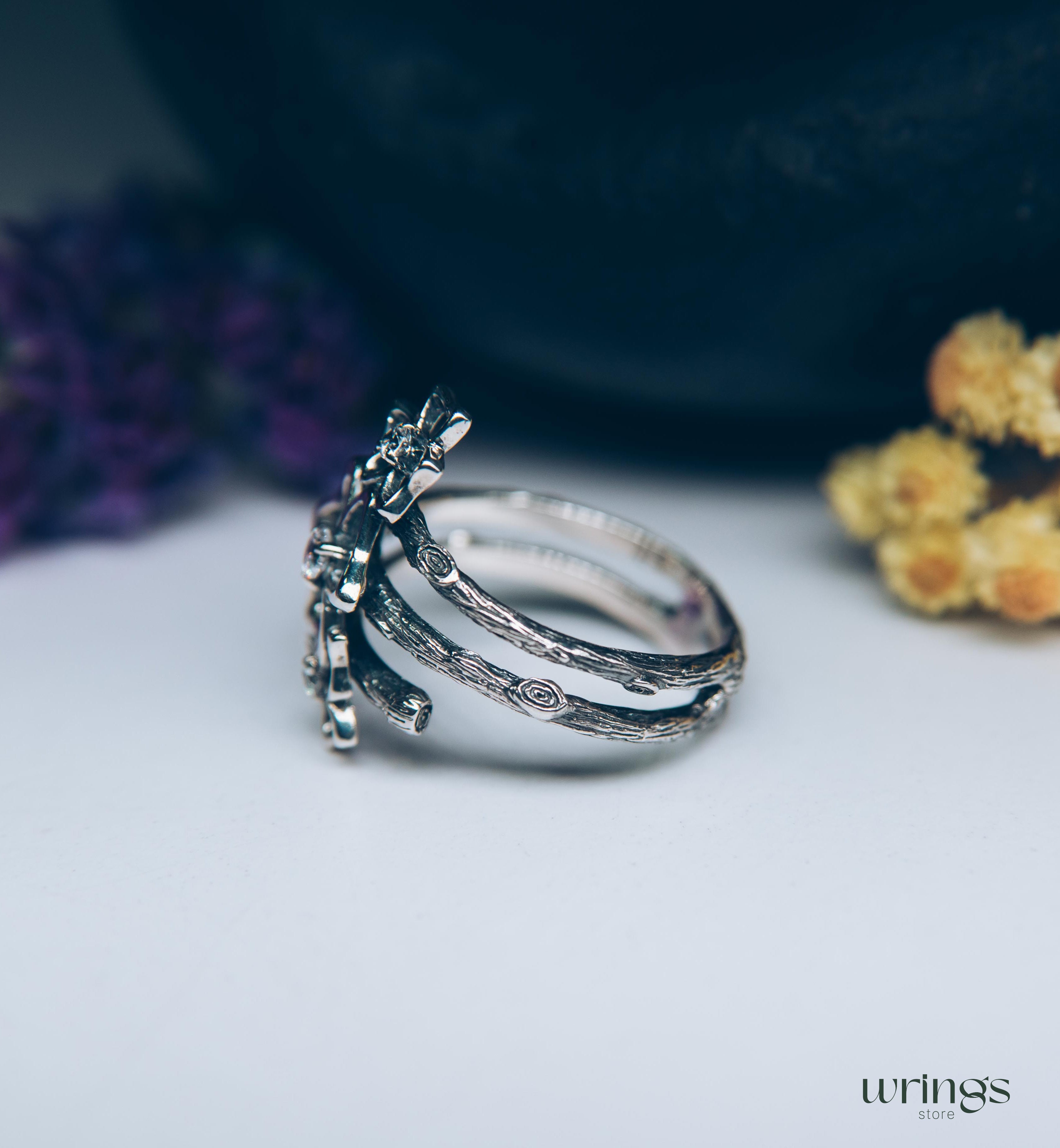 Triple Cubic Zirconia Trefoils on the Silver Branches Ring
