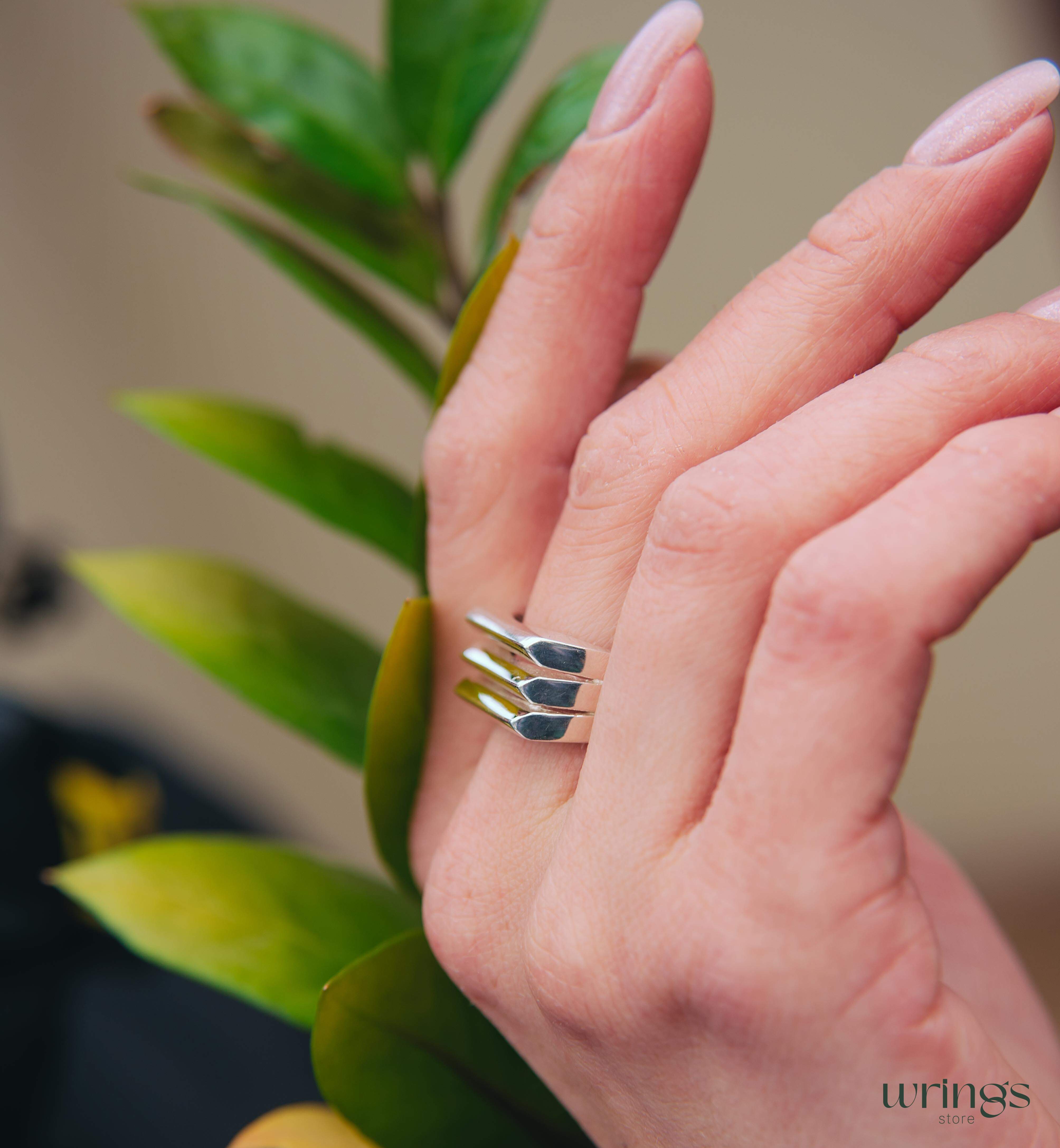 Grooved Lines Big Sterling Silver Statement Ring