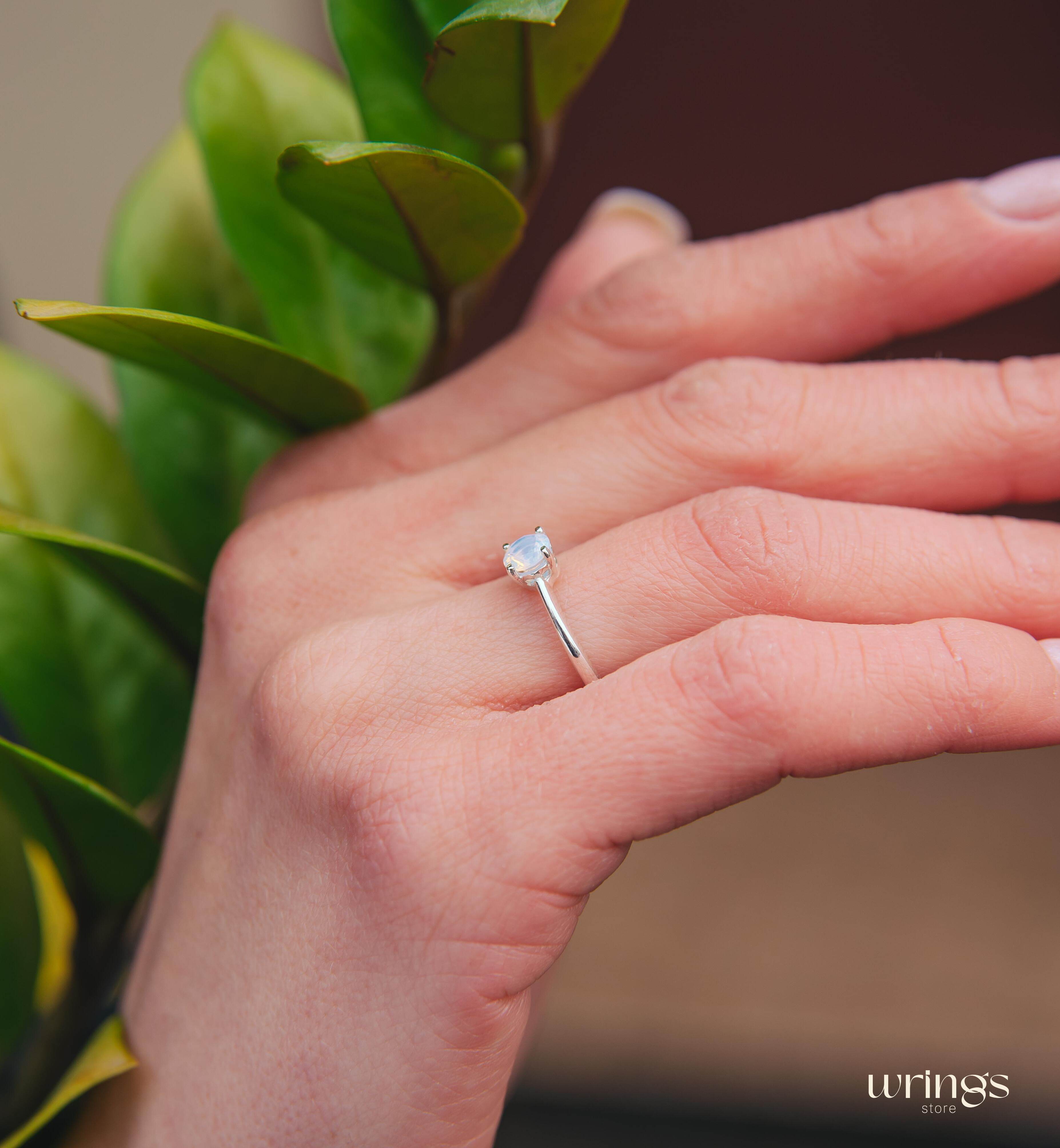 Round Moonstone Classic Silver Solitaire Engagement Ring