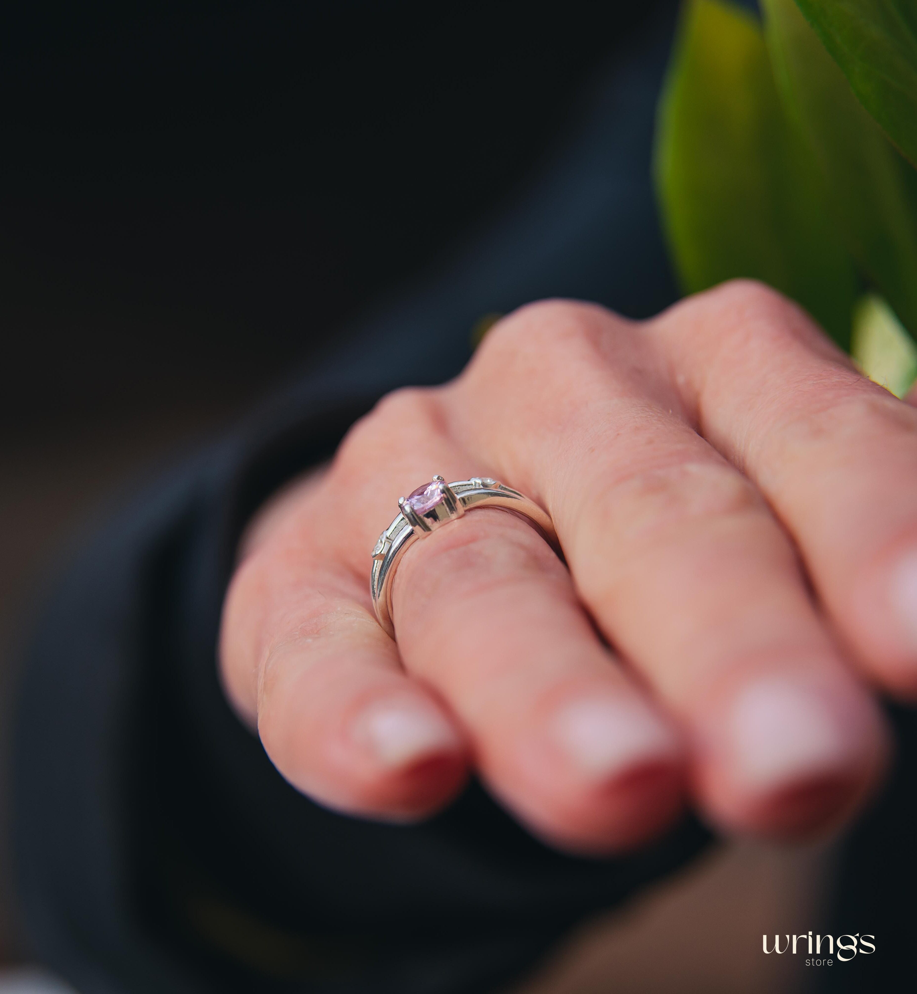 Split Shank Amethyst Engagement Ring with 3 Accent stones