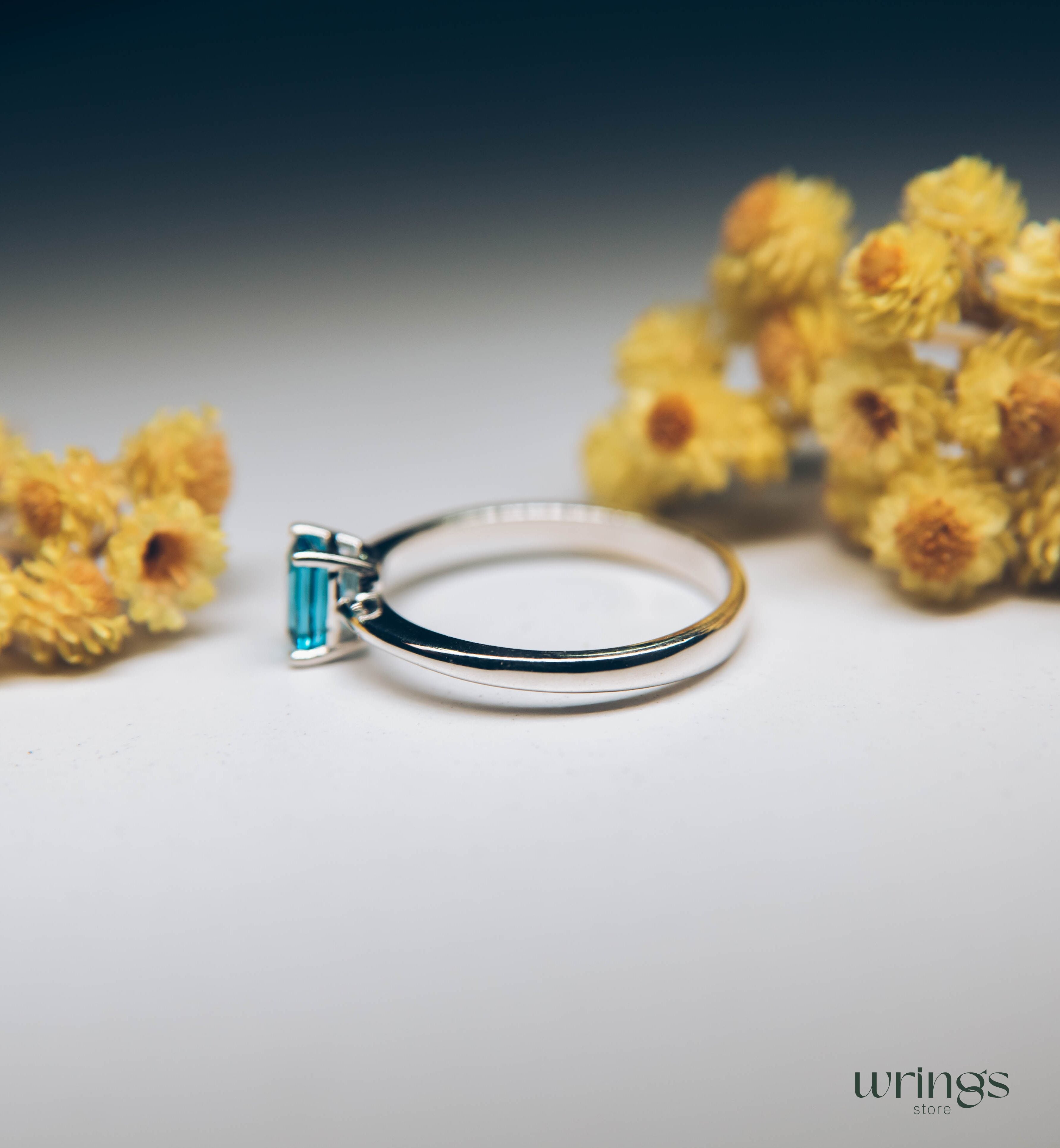 Topaz Gemstone Silver Octagon Solitaire Engagement ring