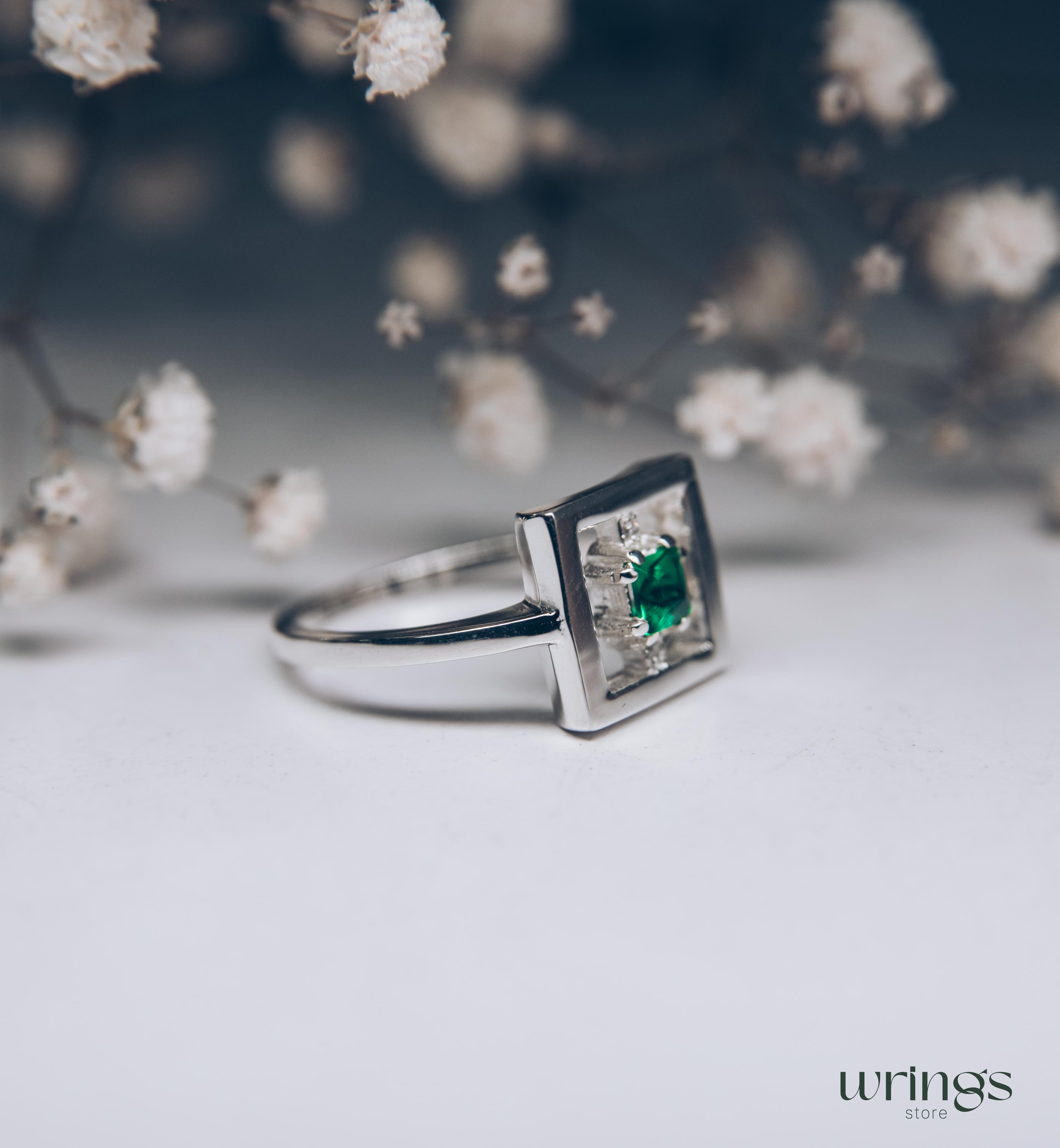 Open Silver Square Cocktail Ring with Custom Gemstone