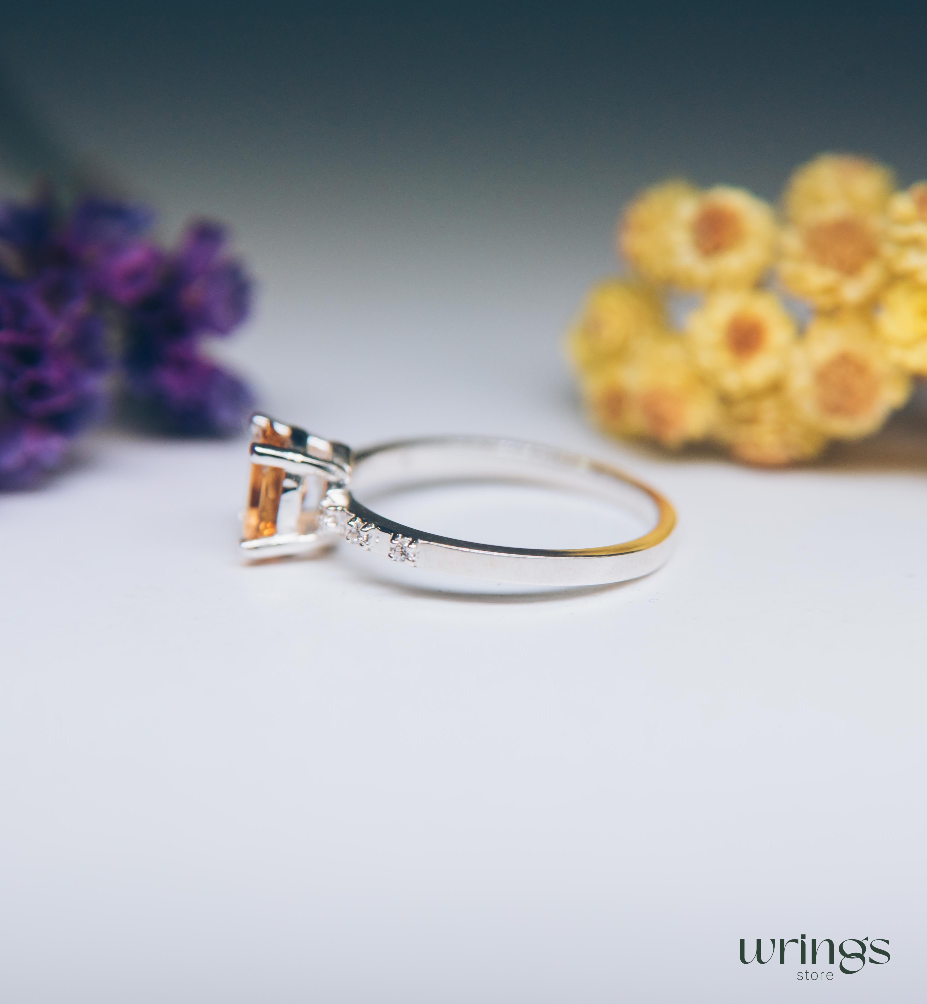 Large Oval Citrine Engagement Ring with Side Stones