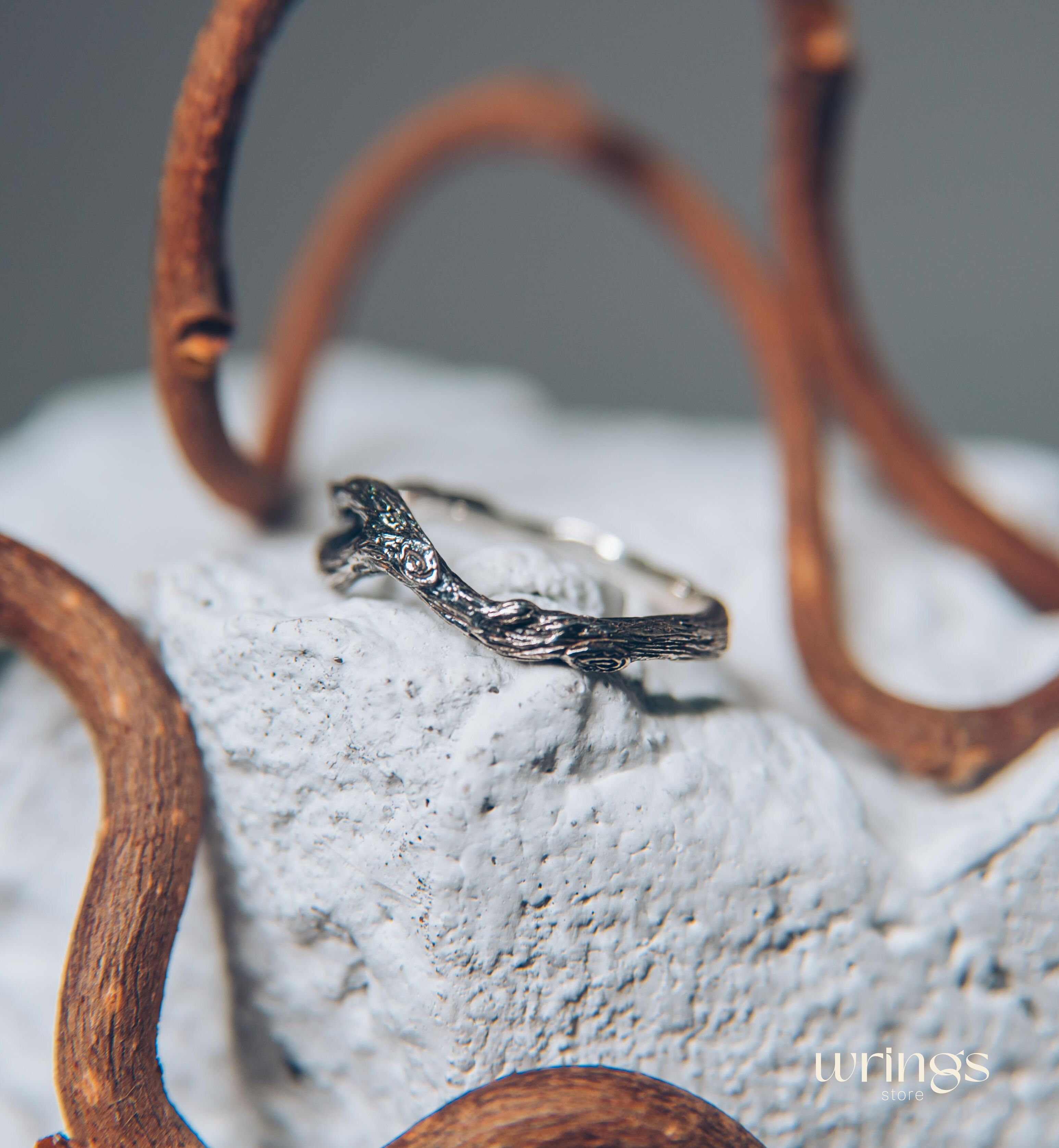 Small Curved Branch & Knot Silver Boho Everyday Ring