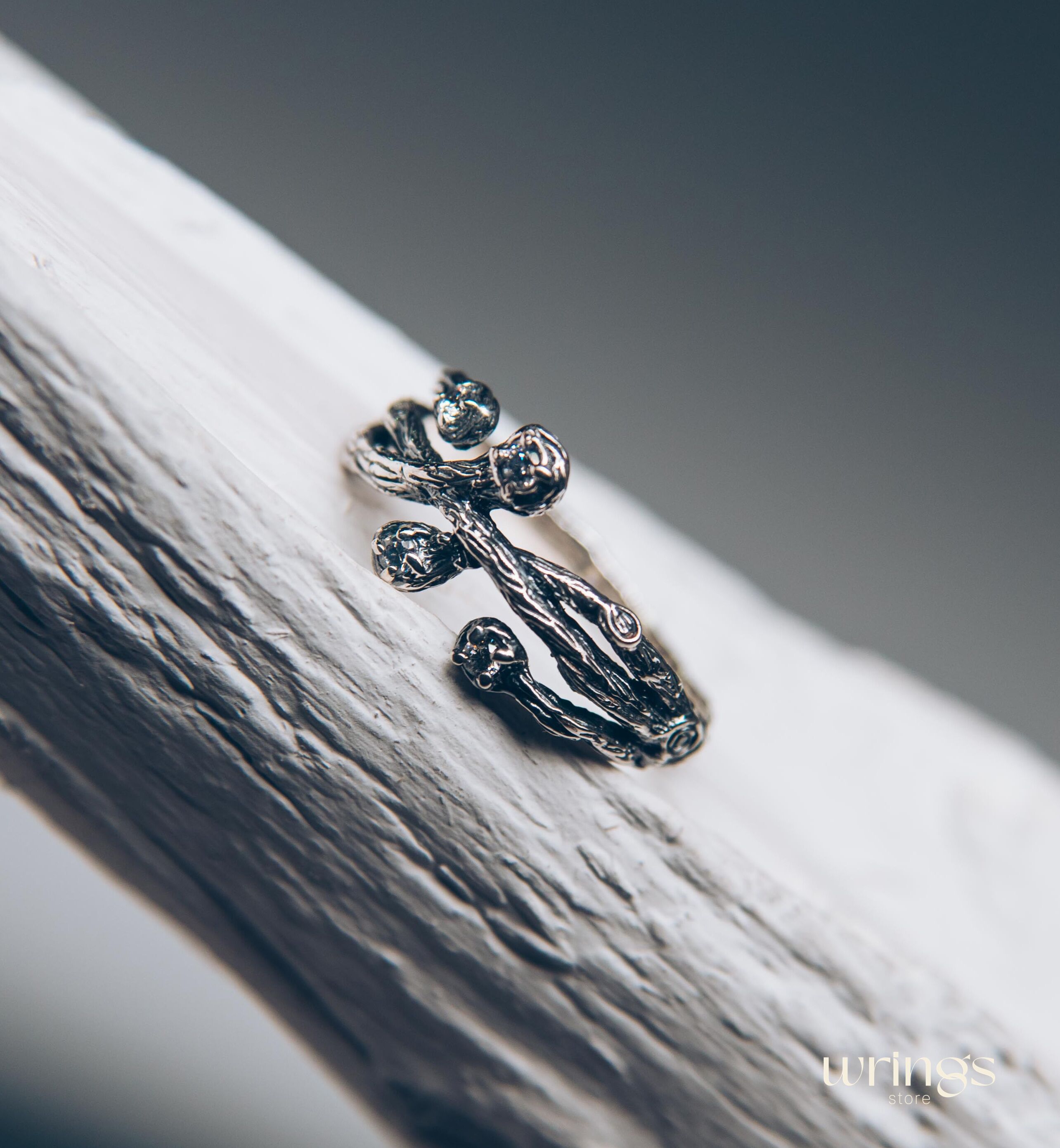 Intertwined Silver Branch Ring with 4 Gemstones