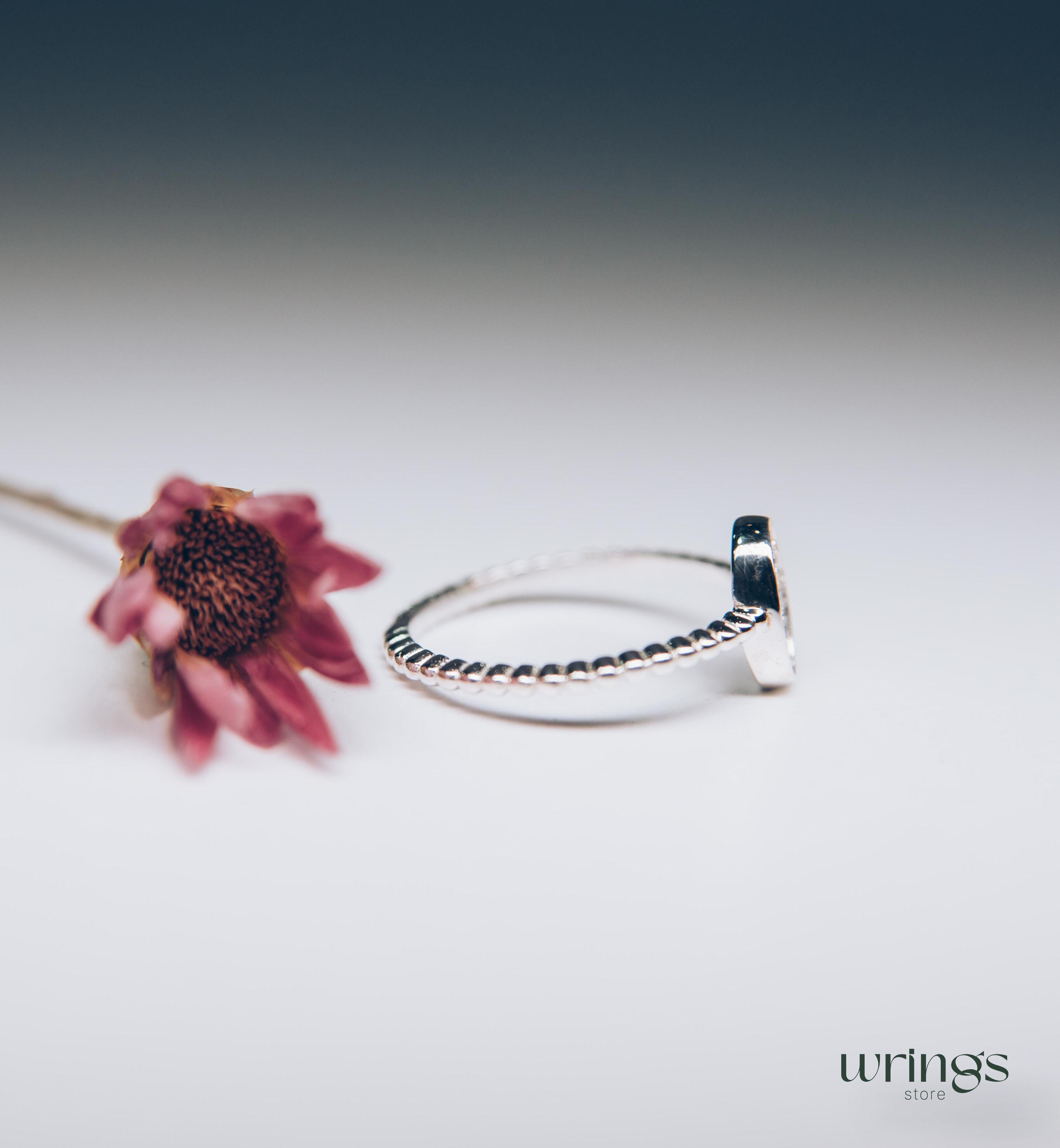 Pave Style Diamonds Bubble Oval Ring Silver