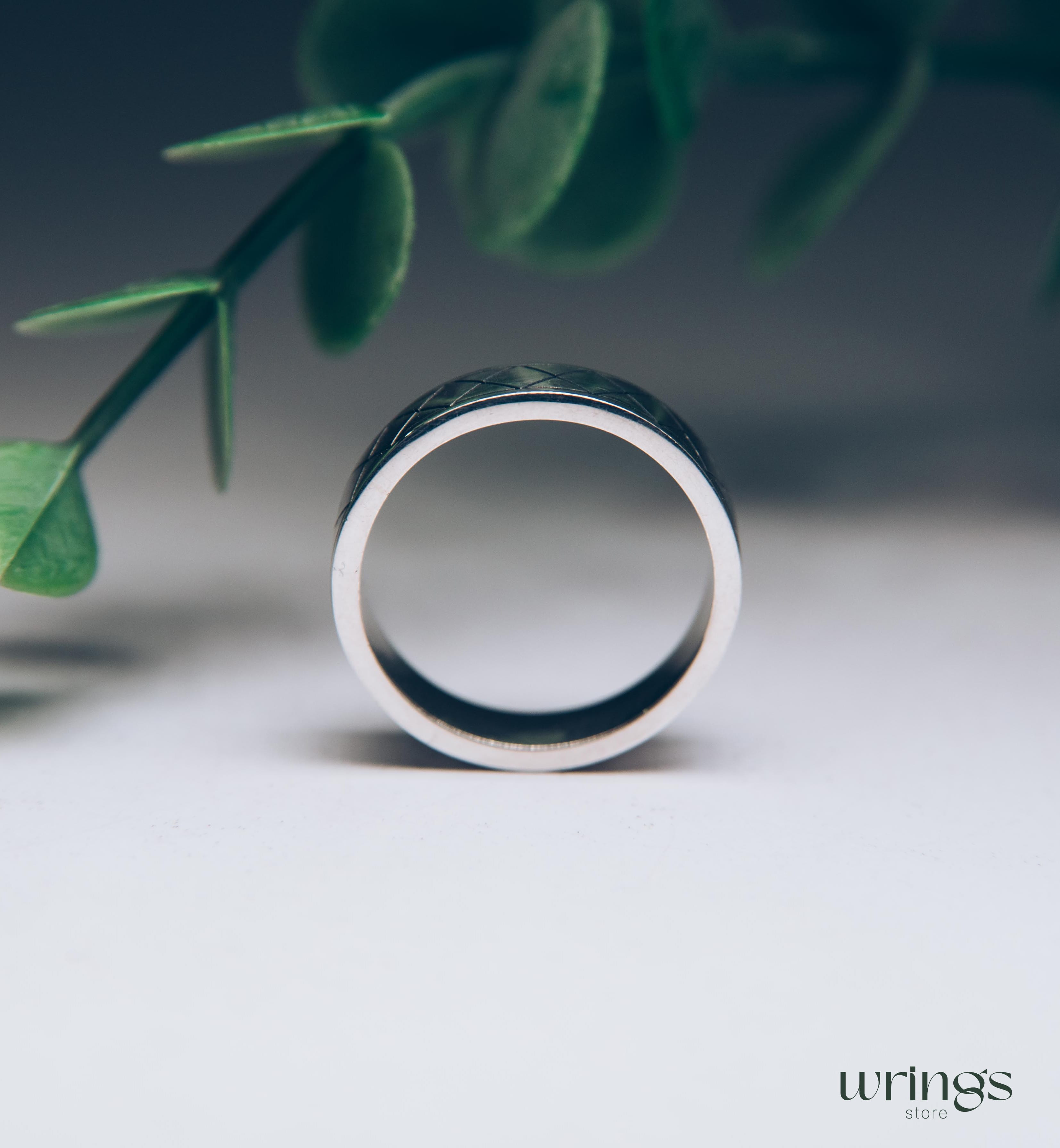 Plain Engraved Silver Promise Ring Rhombus Design