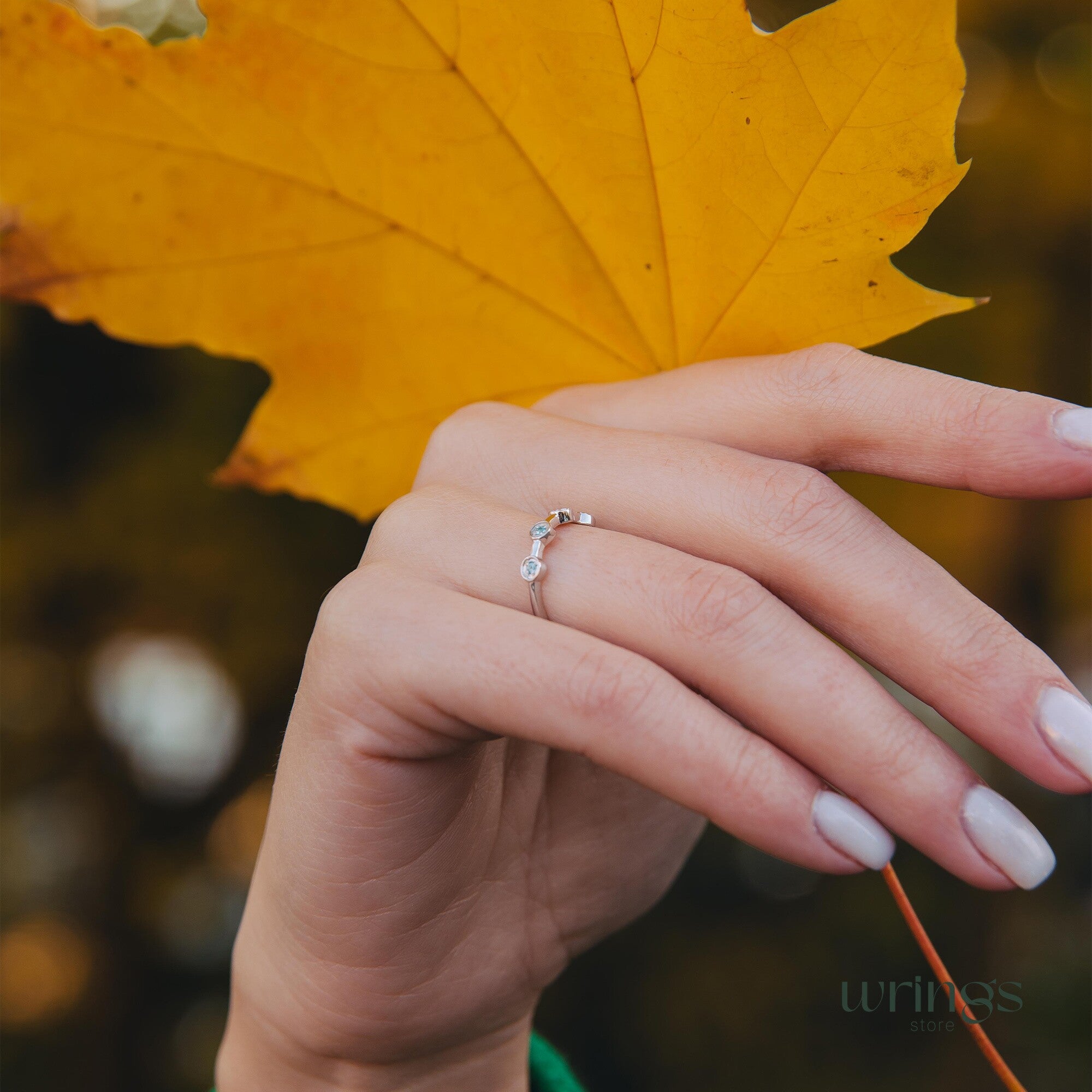 Swiss Topaz & Silver Modern Dot Wedding Ring for Her