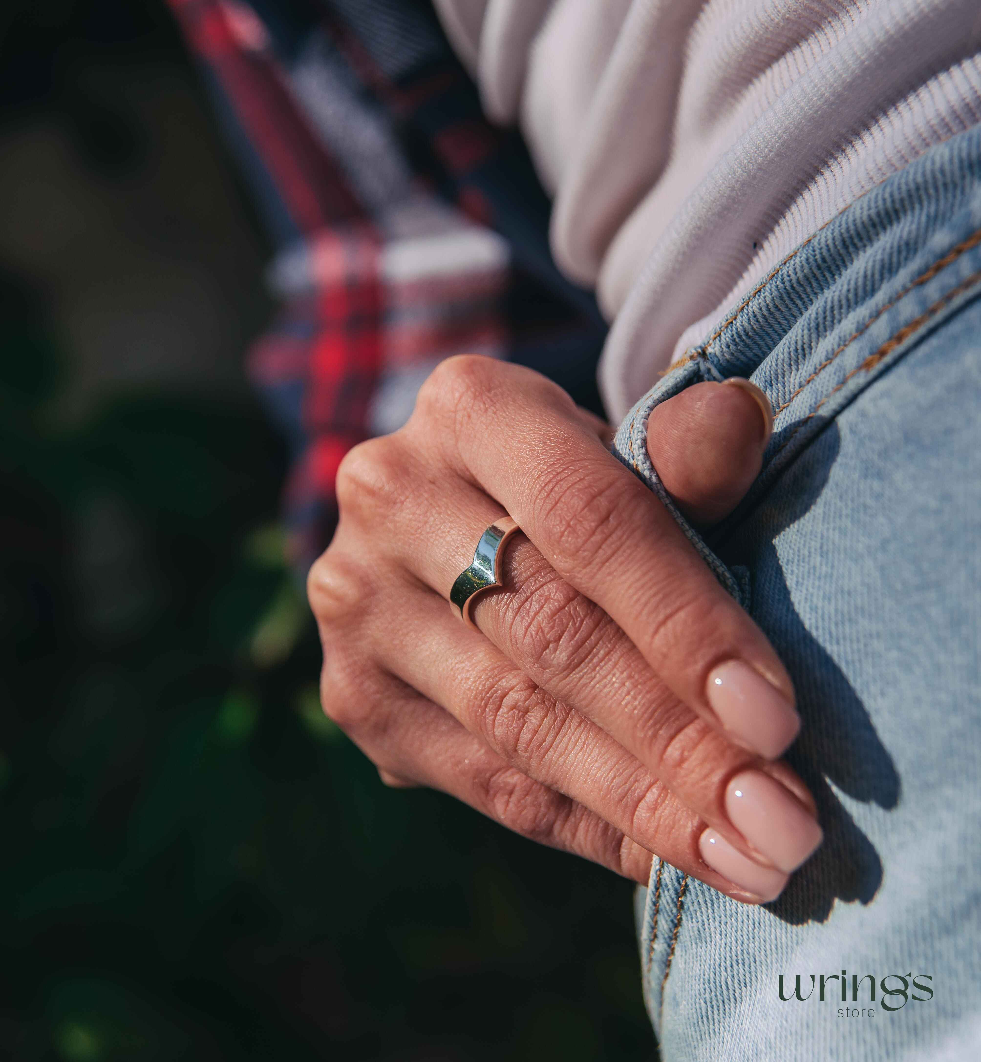 Massive Chevron Band Ring Plain Sterling Silver Unisex