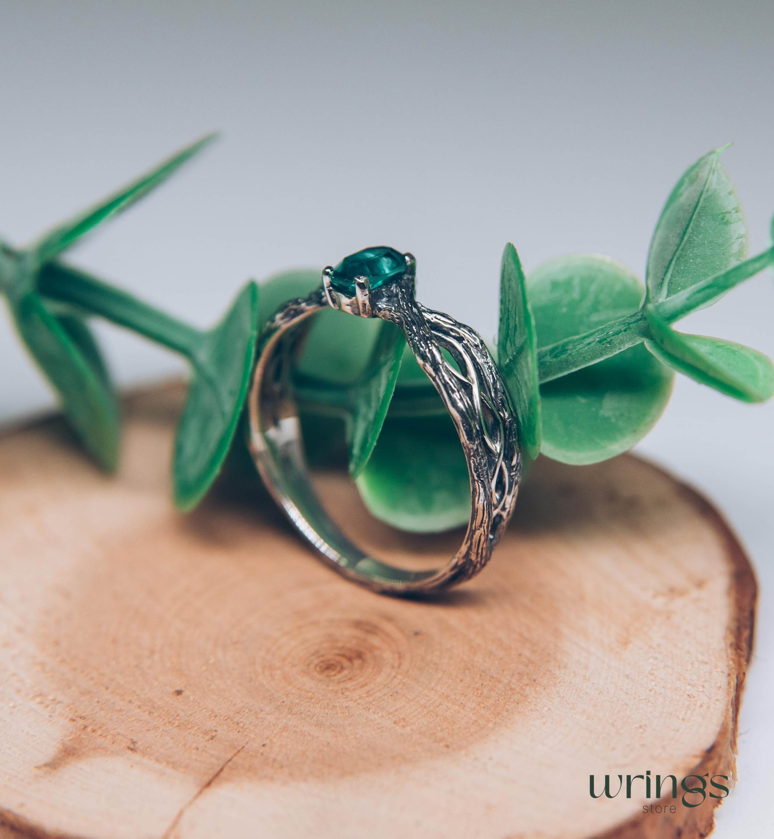 Dainty Green Quartz & Infinity Twisted Silver Branch Ring