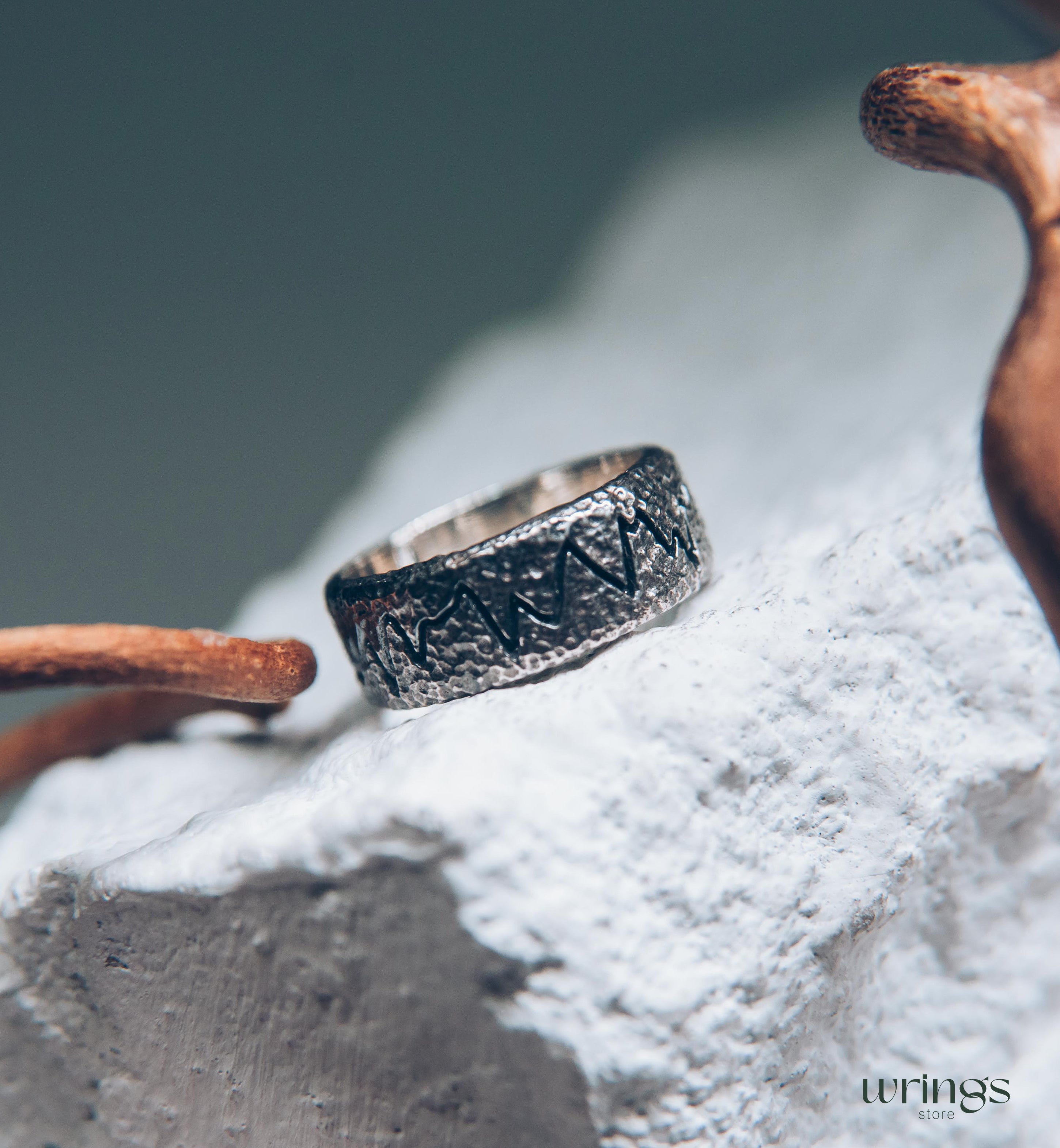 Open Heart Unique Silver Heartbeat Wedding Band