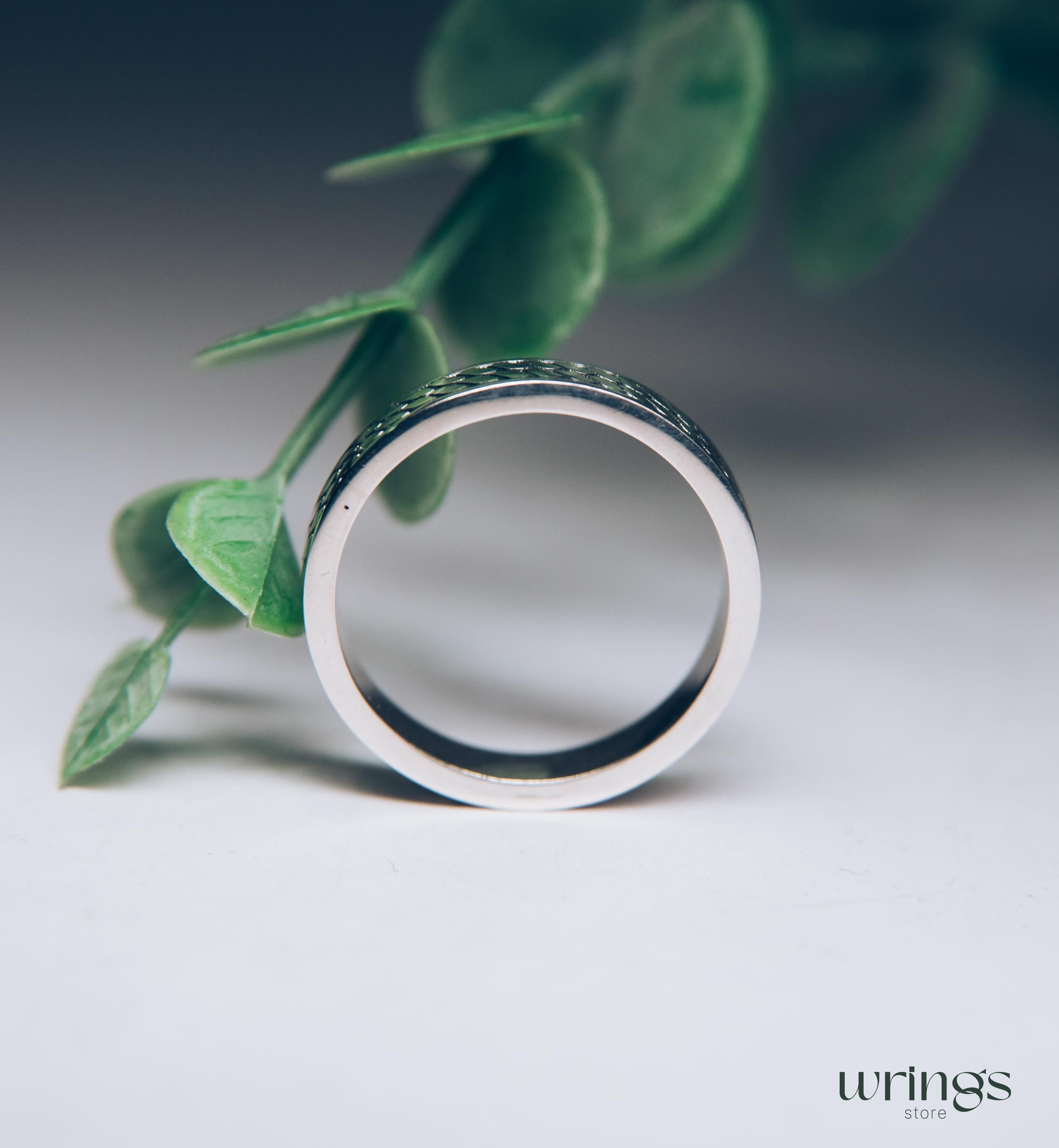 Mens Silver Ring Minimalist Engraved Cobblestone Design