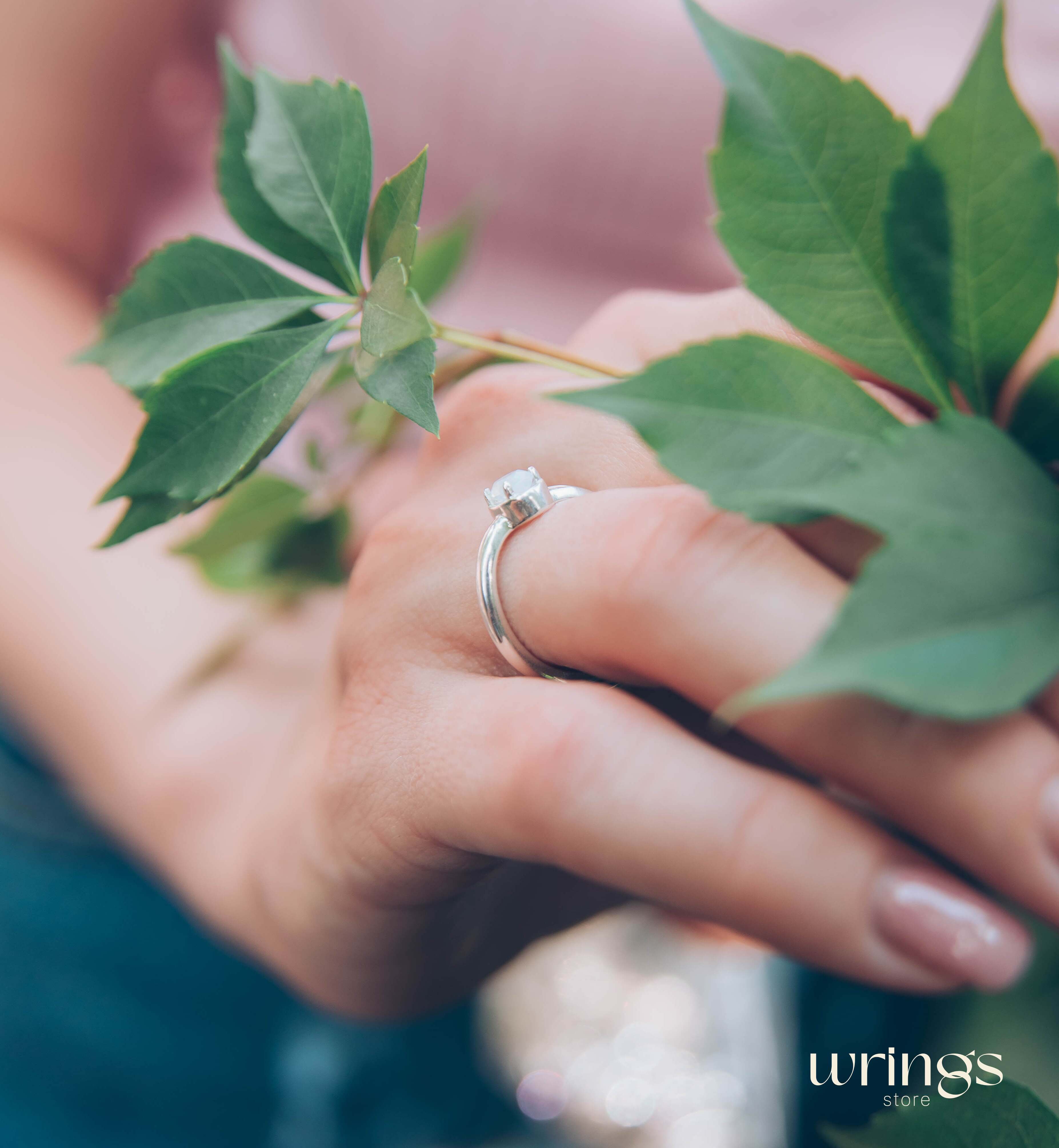 Vertical Oval Moonstone Simple Silver Engagement Ring