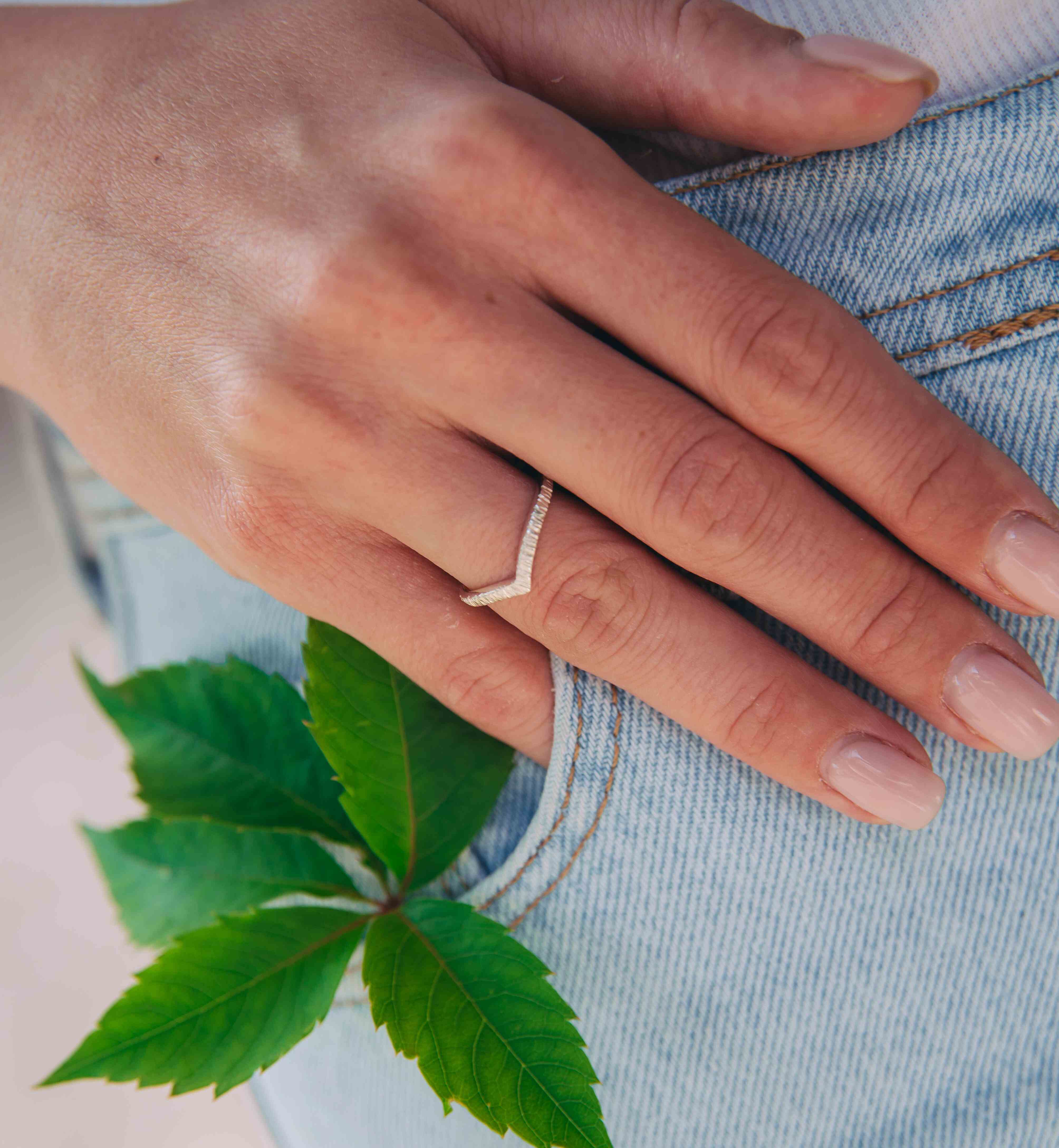 V shaped Promise Ring Cracked Sterling Silver