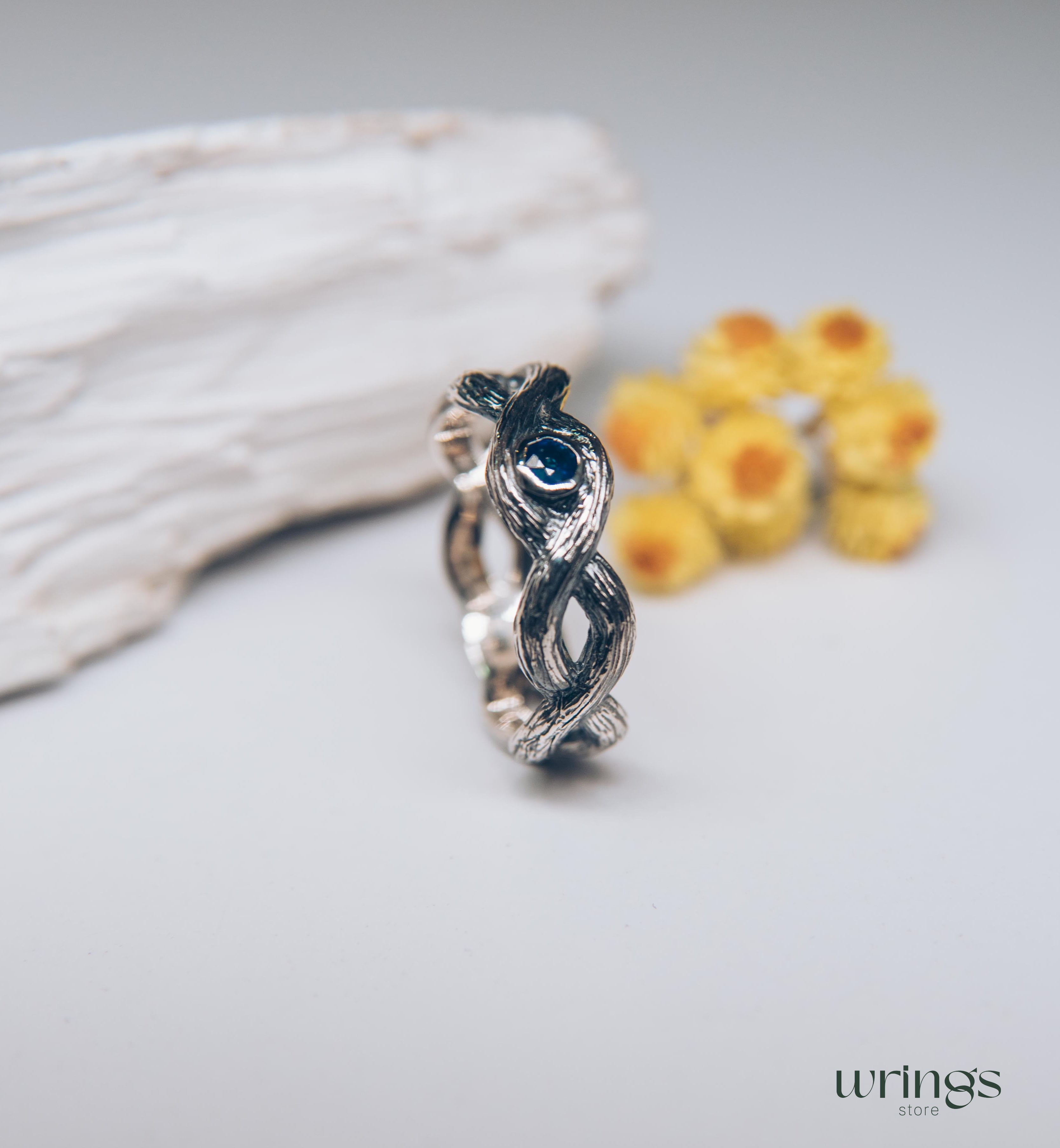 Twist Branch Infinity Wedding Band with Real Sapphire