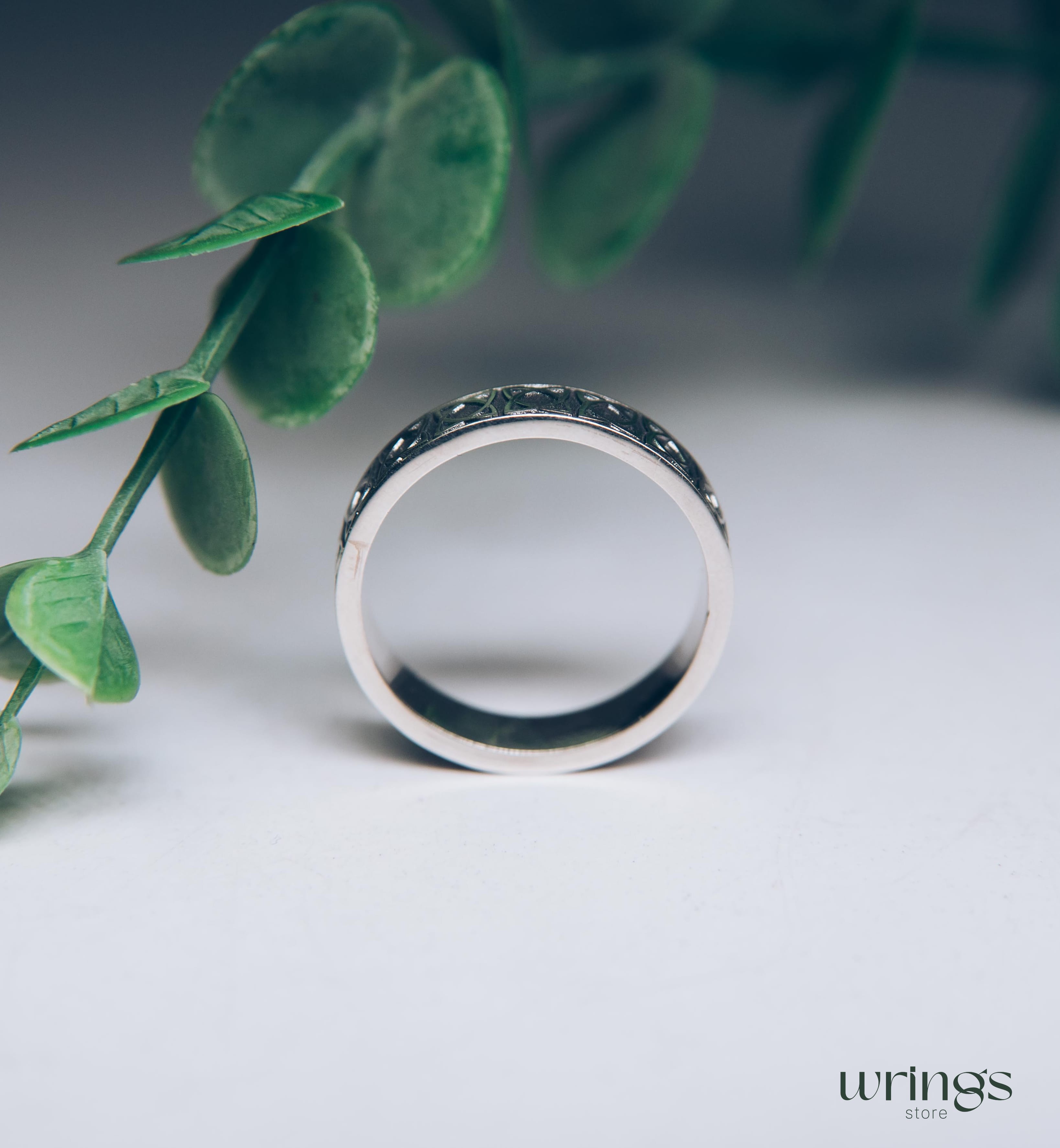 Mens Celtic Band Ring Silver Engraved Irish Symbol