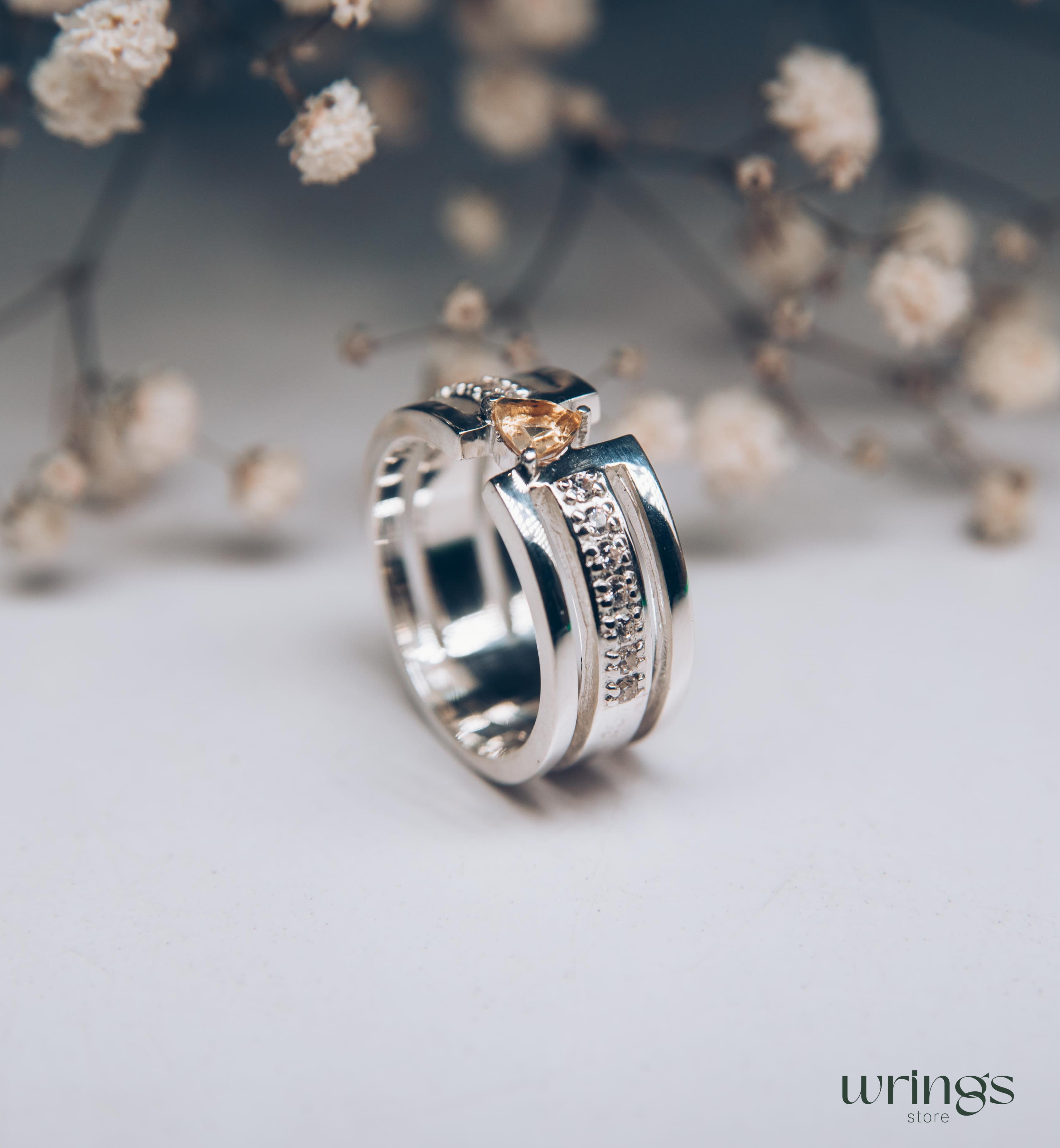Womens Modernist Statement Ring with Trillion Citrine