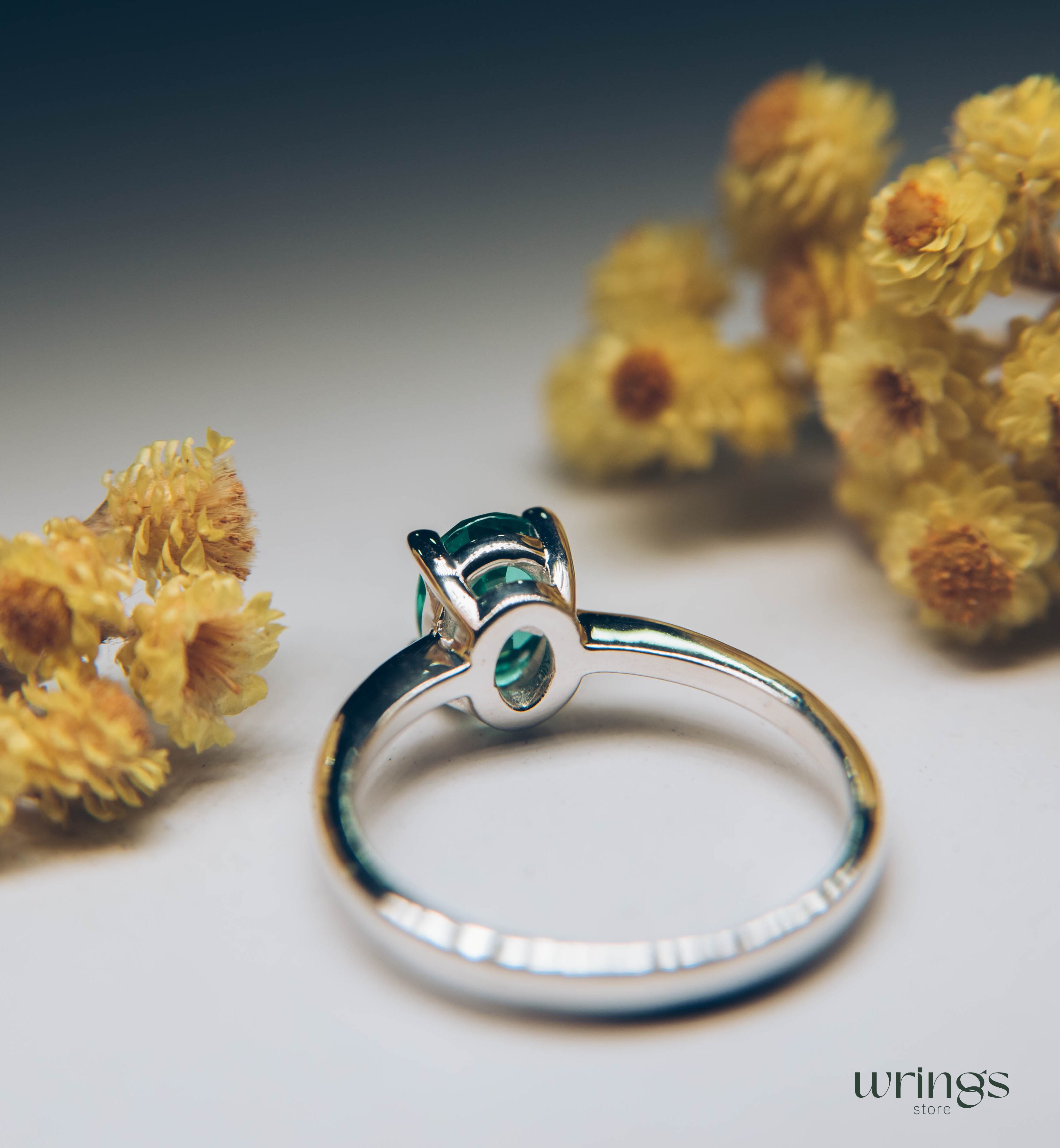 Big Oval Green Quartz Classic Solitaire Engagement Ring