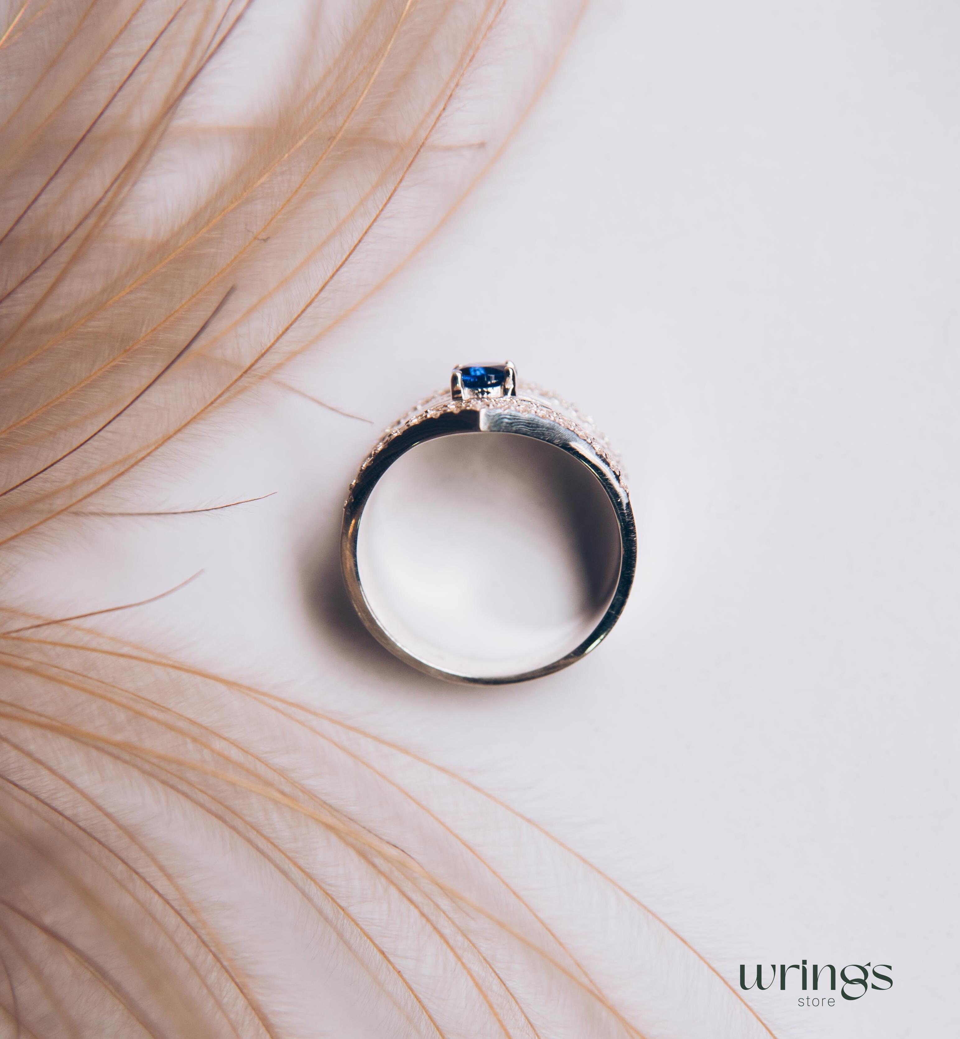 Double Chevron Band LG Blue Sapphire and Diamonds CZ