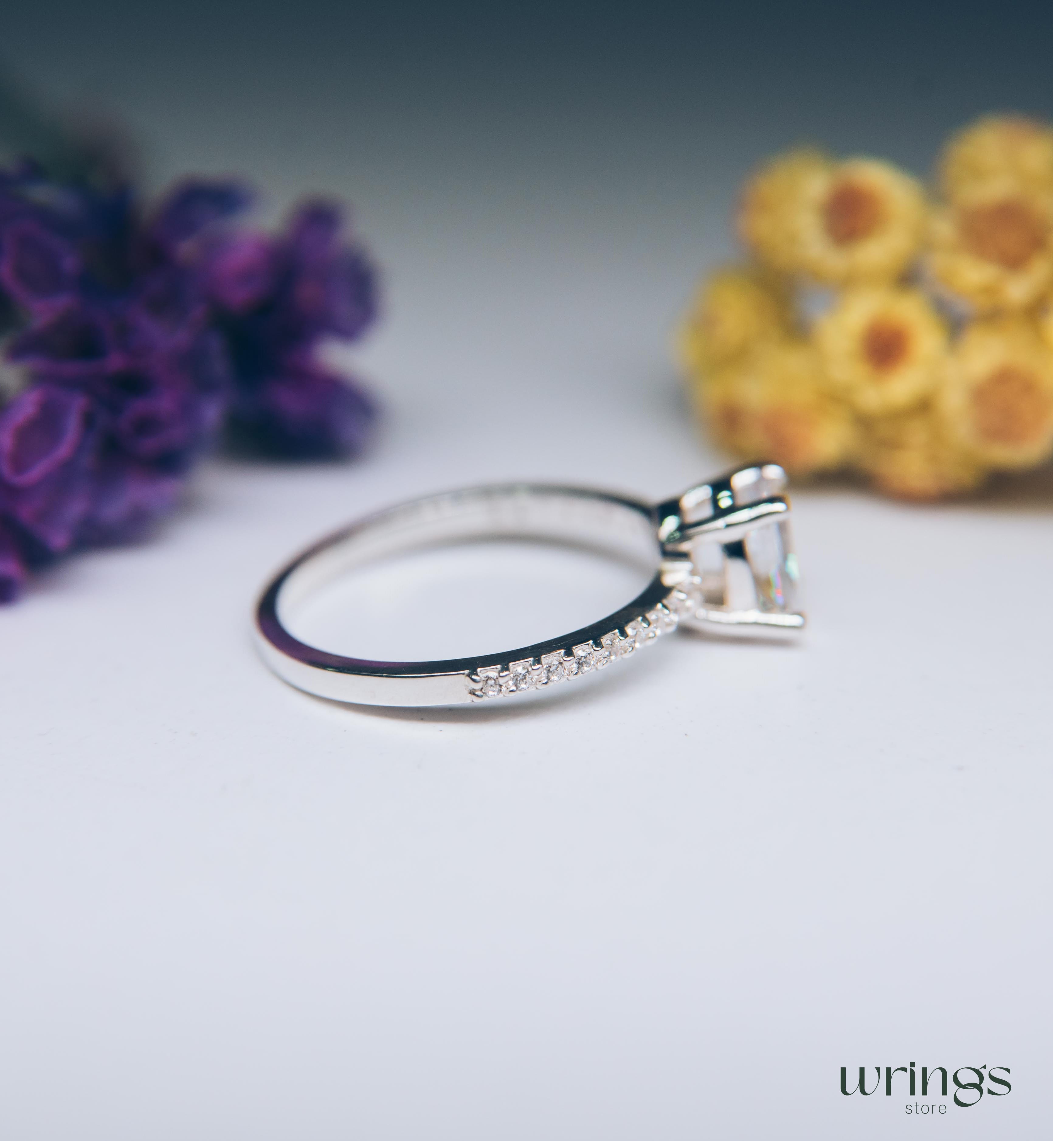 Large Oval Diamond CZ Engagement Ring Pave Side Stones