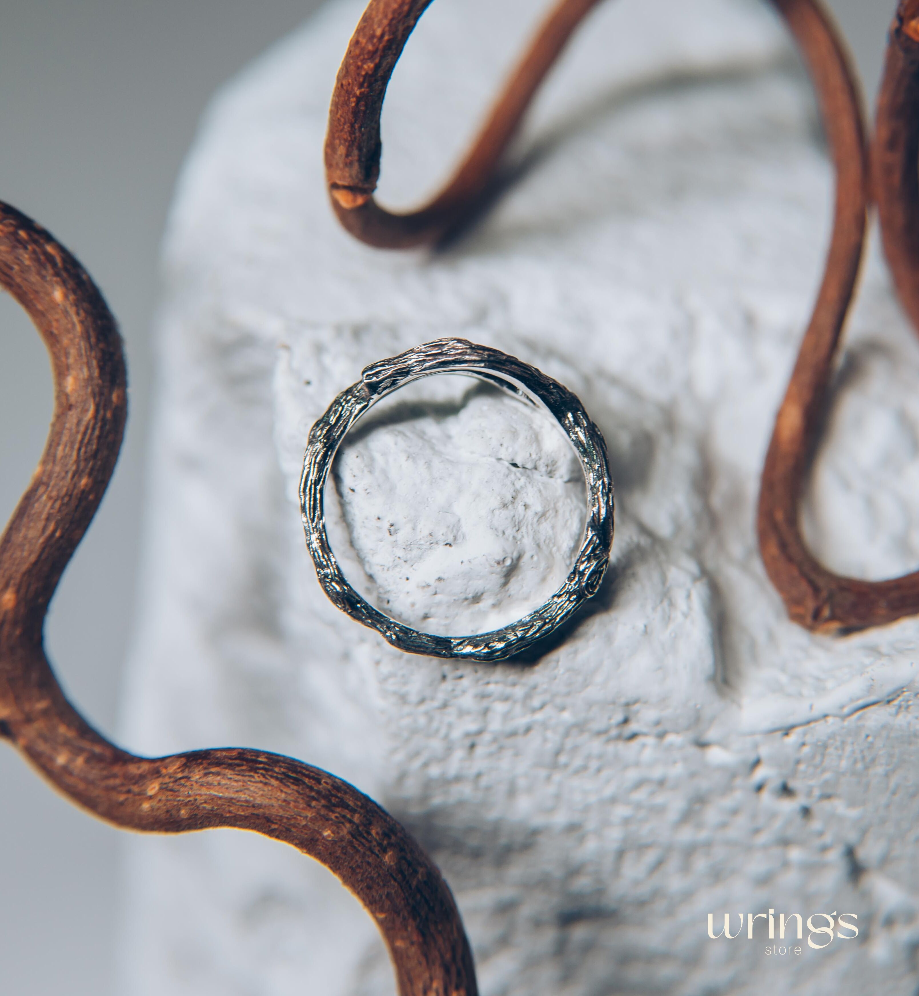 Small Curved Branch & Knot Silver Boho Everyday Ring