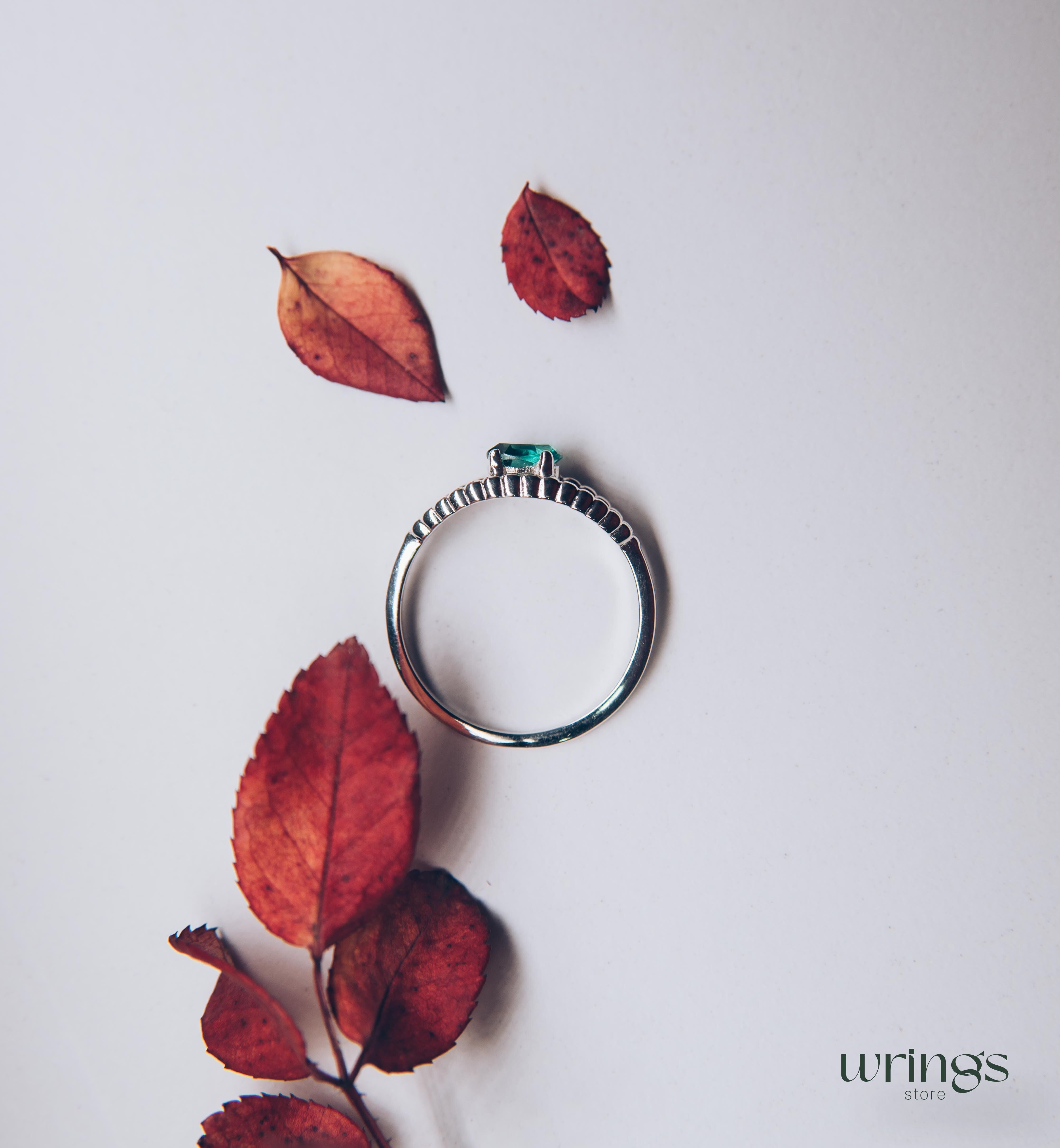 Beaded Silver Evil Eye Ring with Magical Green Quartz