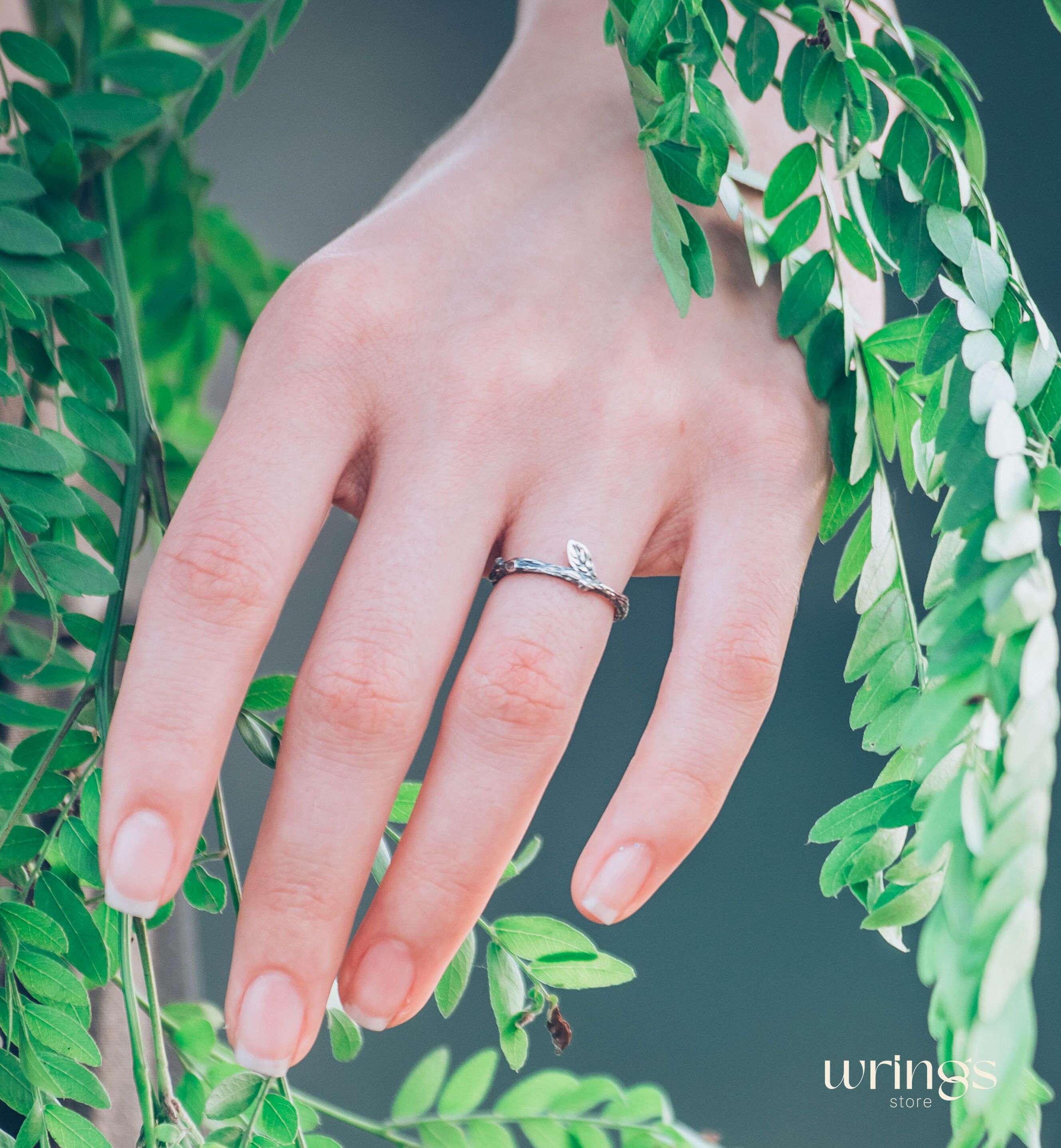 Dainty & Tiny Branch and Leaf Ring Sterling Silver