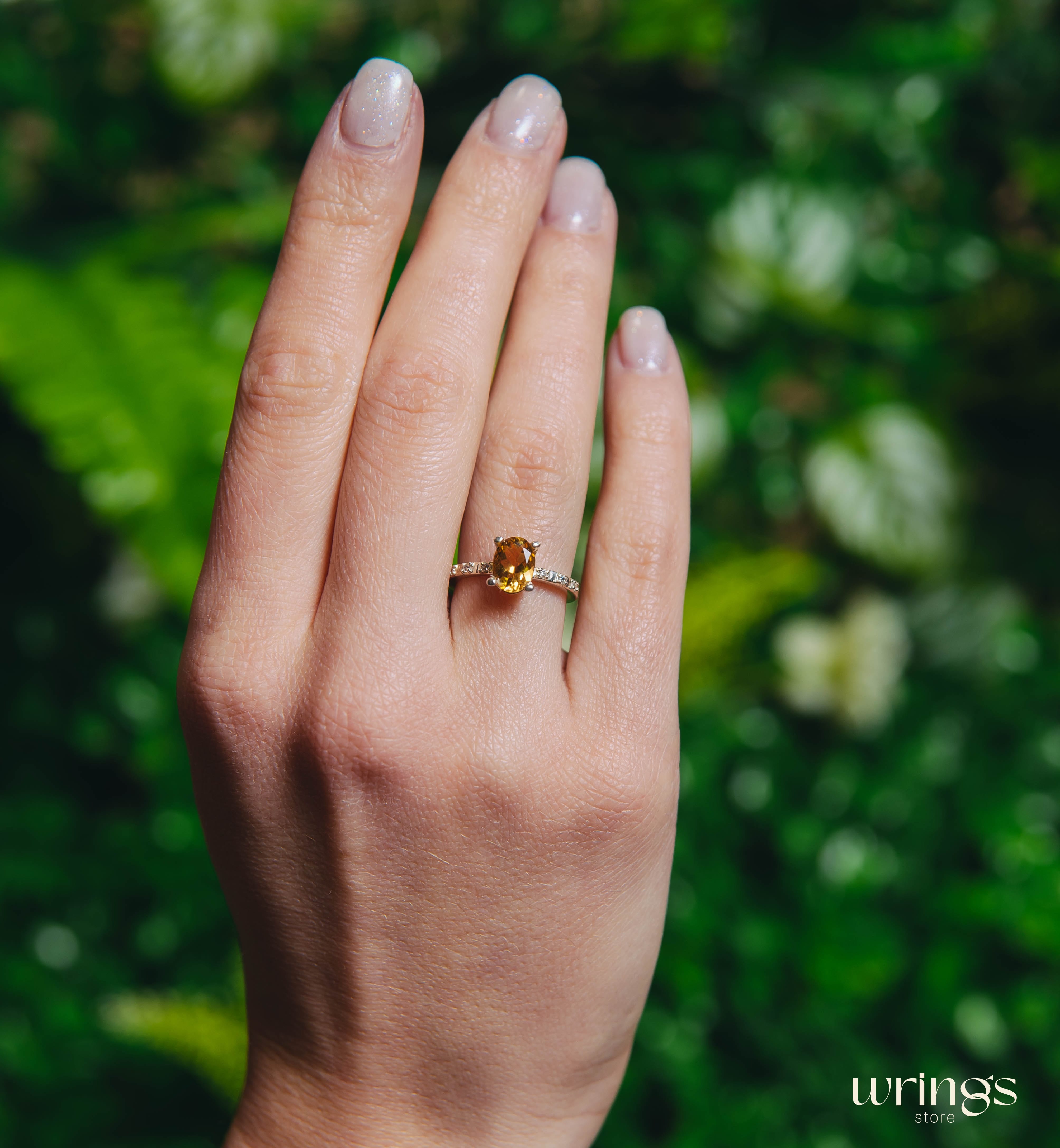 Large Oval Citrine Engagement Ring with Side Stones