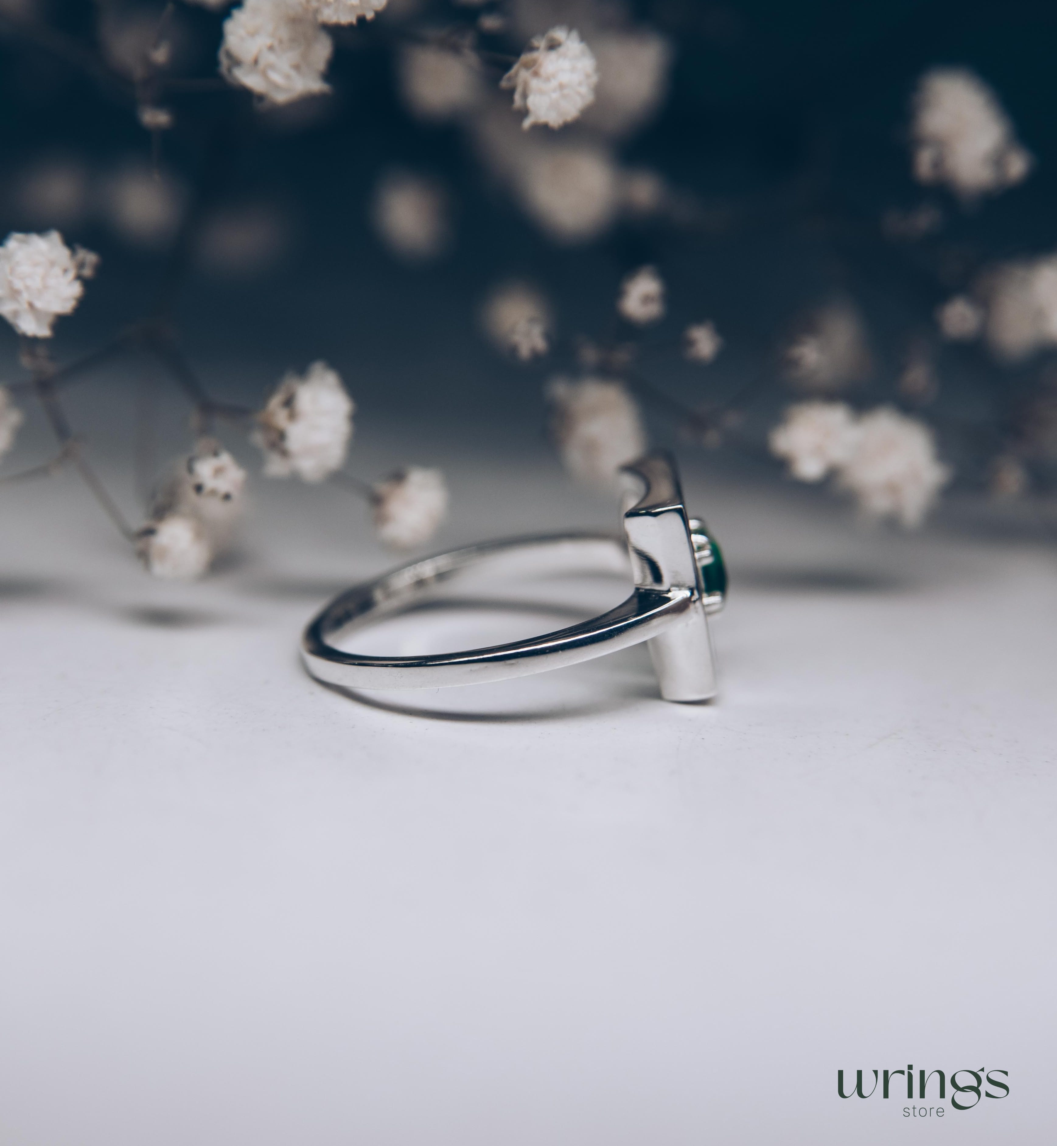 Open Silver Square Cocktail Ring with Custom Gemstone