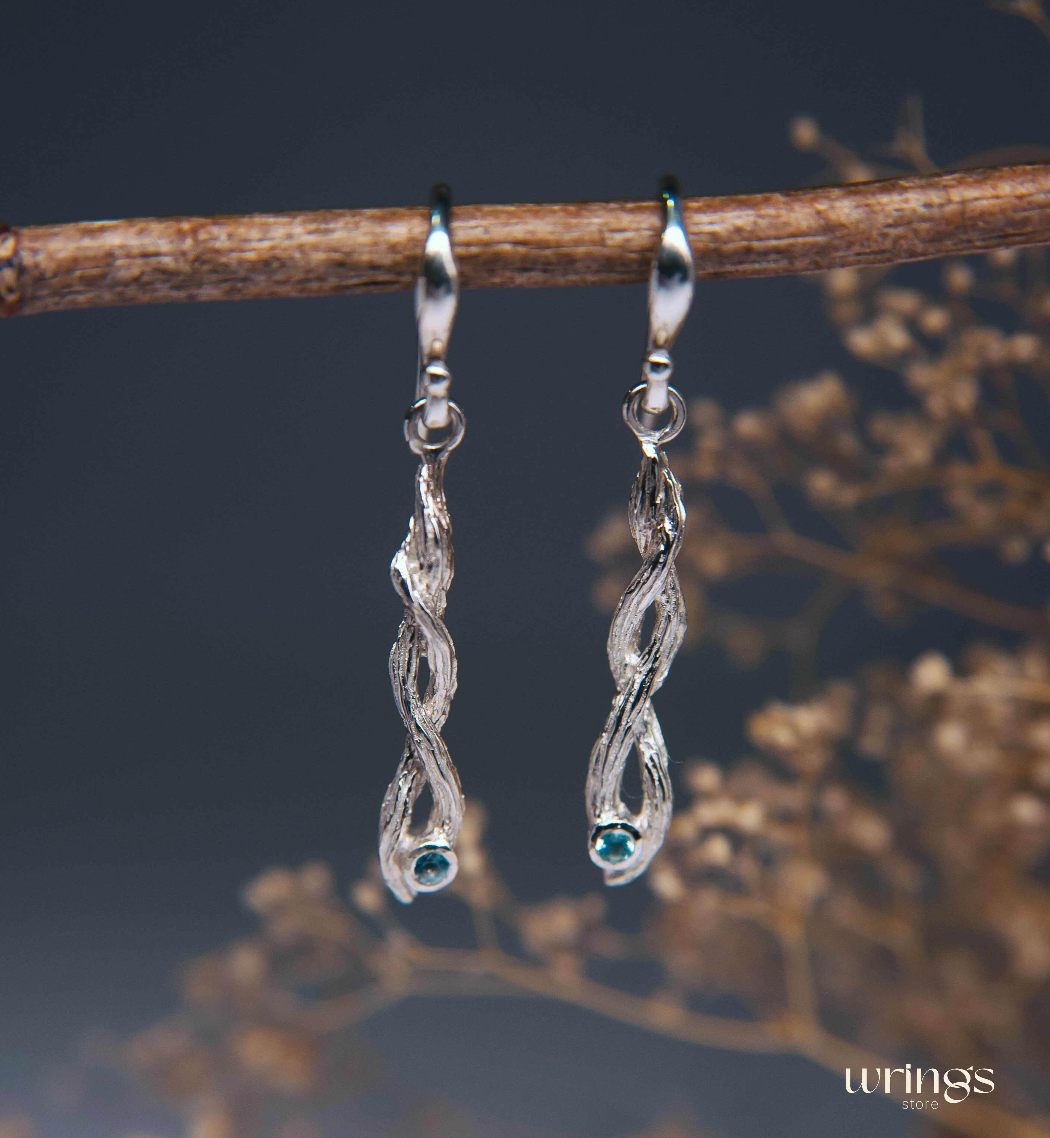 Infinity Tree Branch Dangling Drop Earrings with Topaz