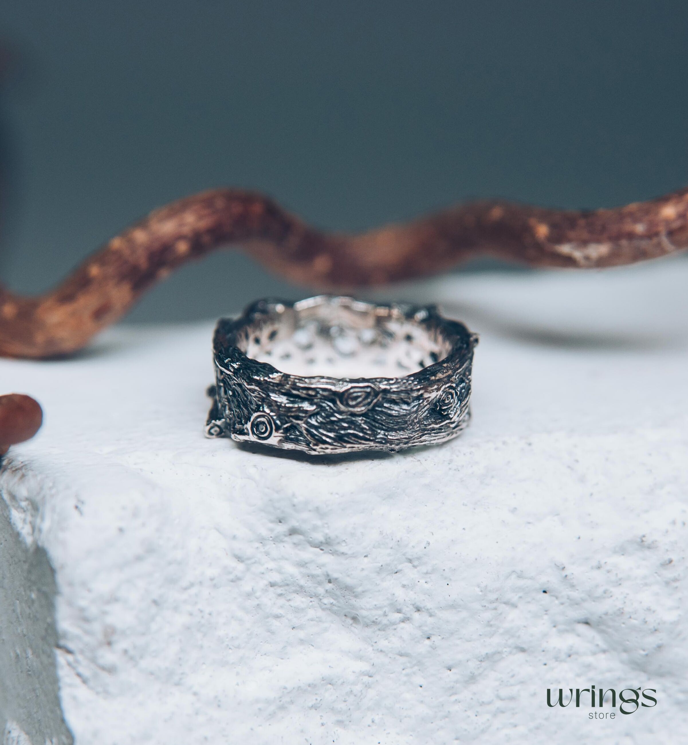 Diamond with Sterling Silver Branch and Vine Wedding Band