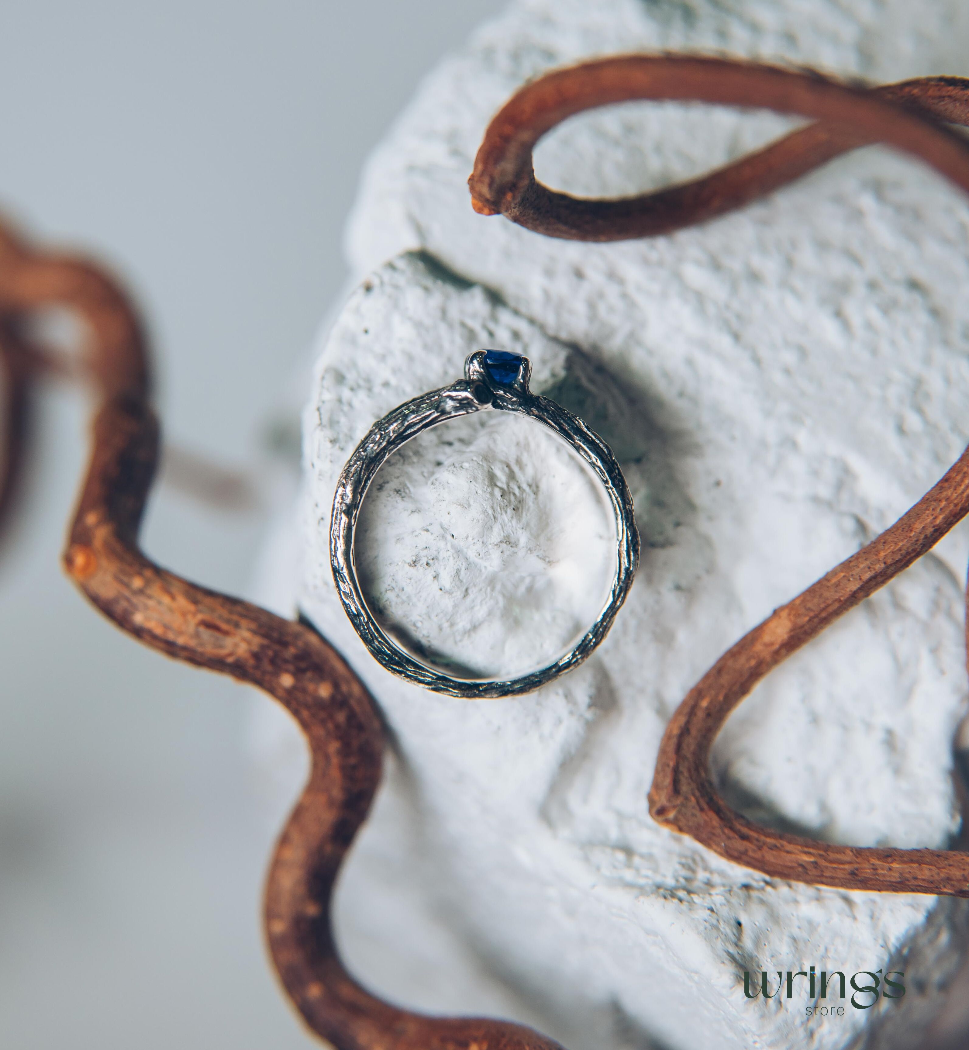 Two Silver Branches & Sapphire Engagement Ring fo Her