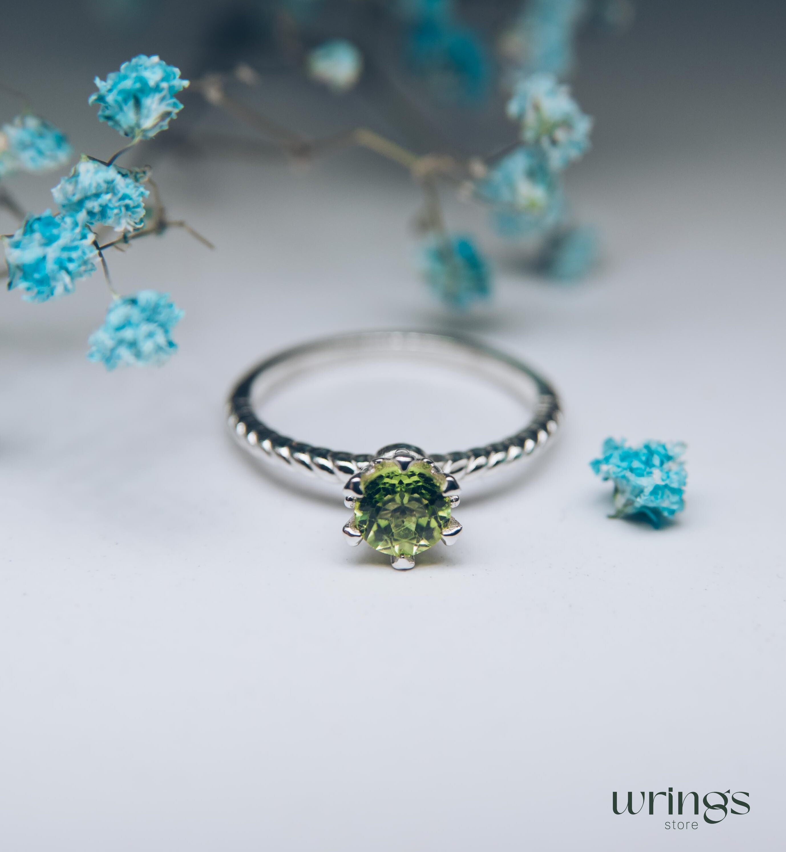 Large Green Peridot Engagement Ring Prong Solitaire