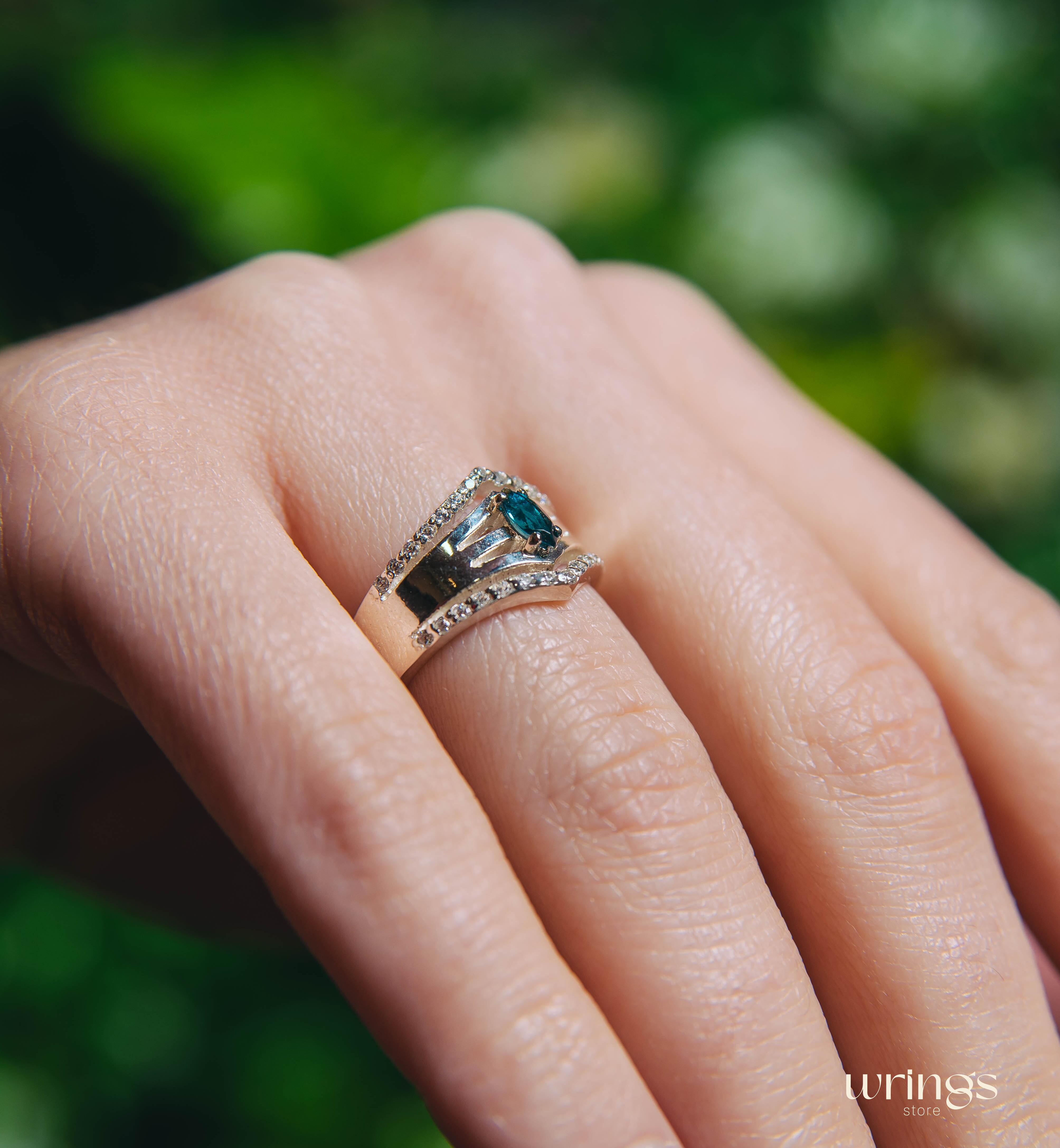 Chevron Band with Marquise LB Topaz and Faux Diamonds