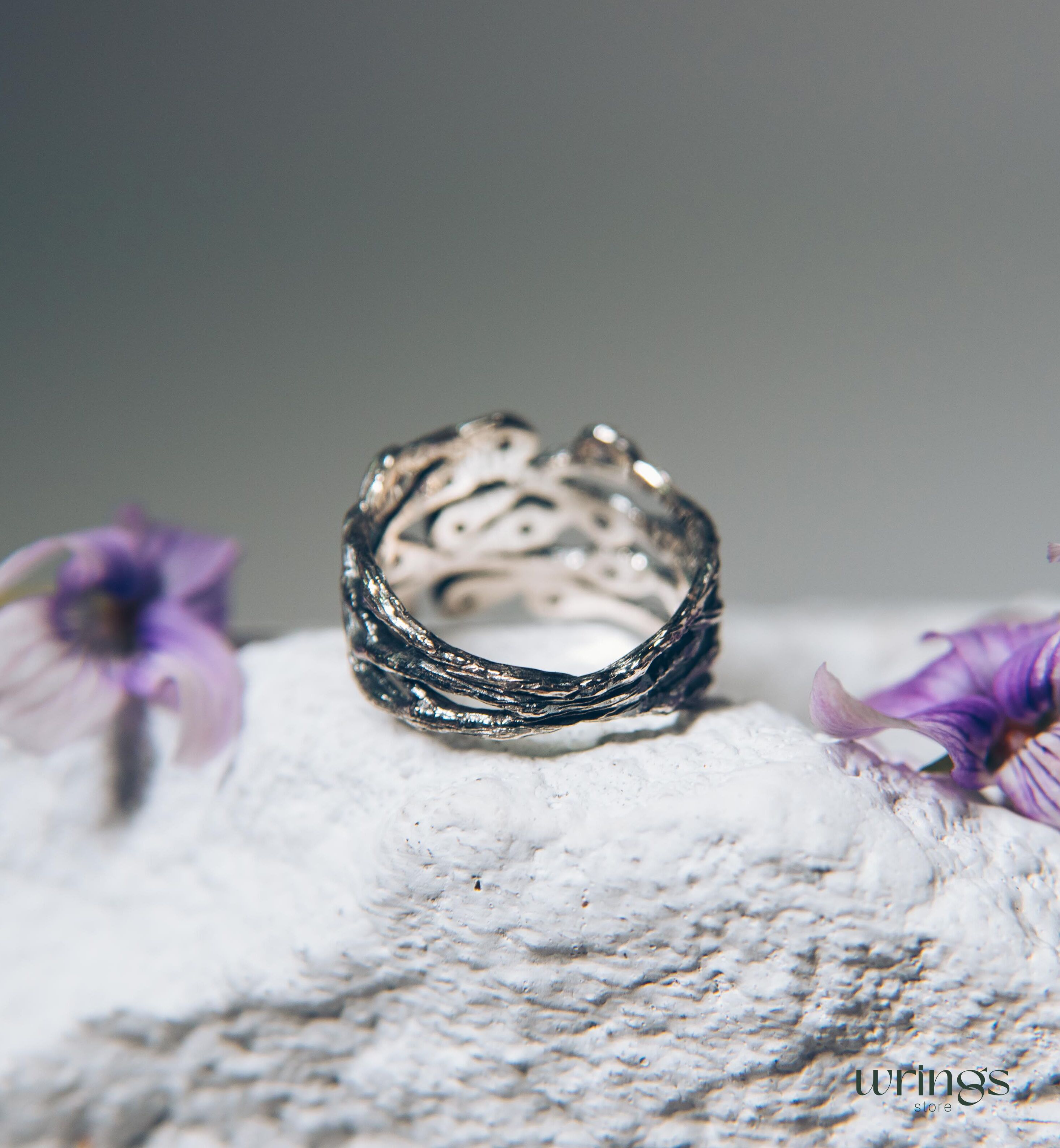 Wide Braided Branch Silver Womens Ring inspired by Nature