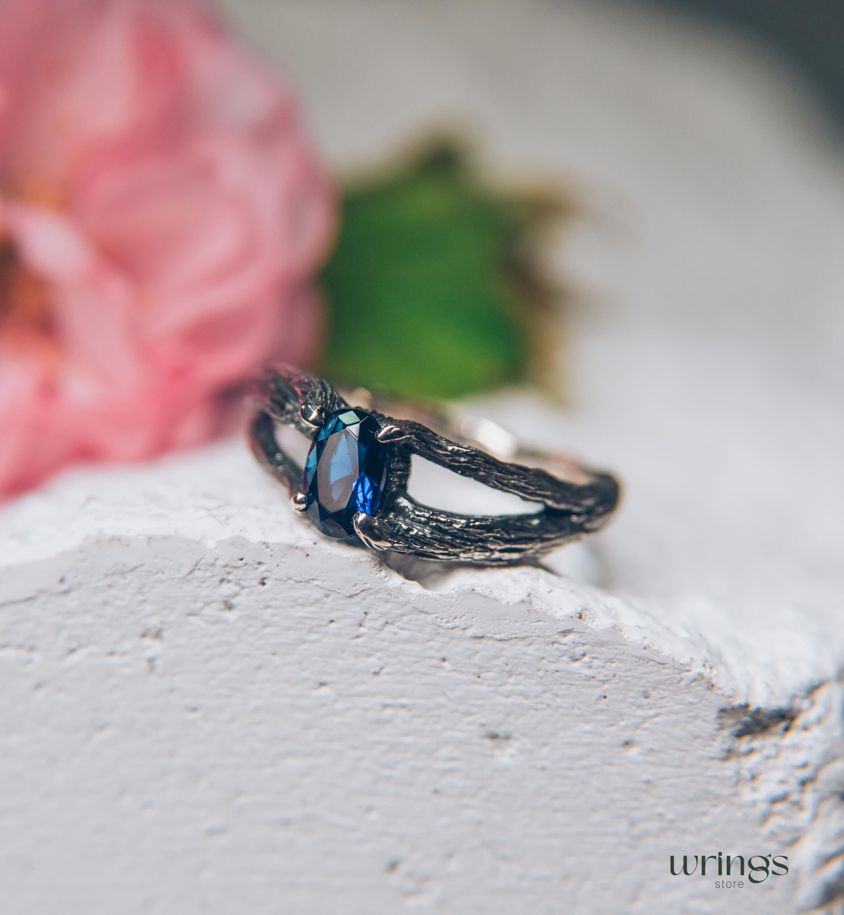 Cute Split Shank Double Branch Oval Sapphire Engagement Ring