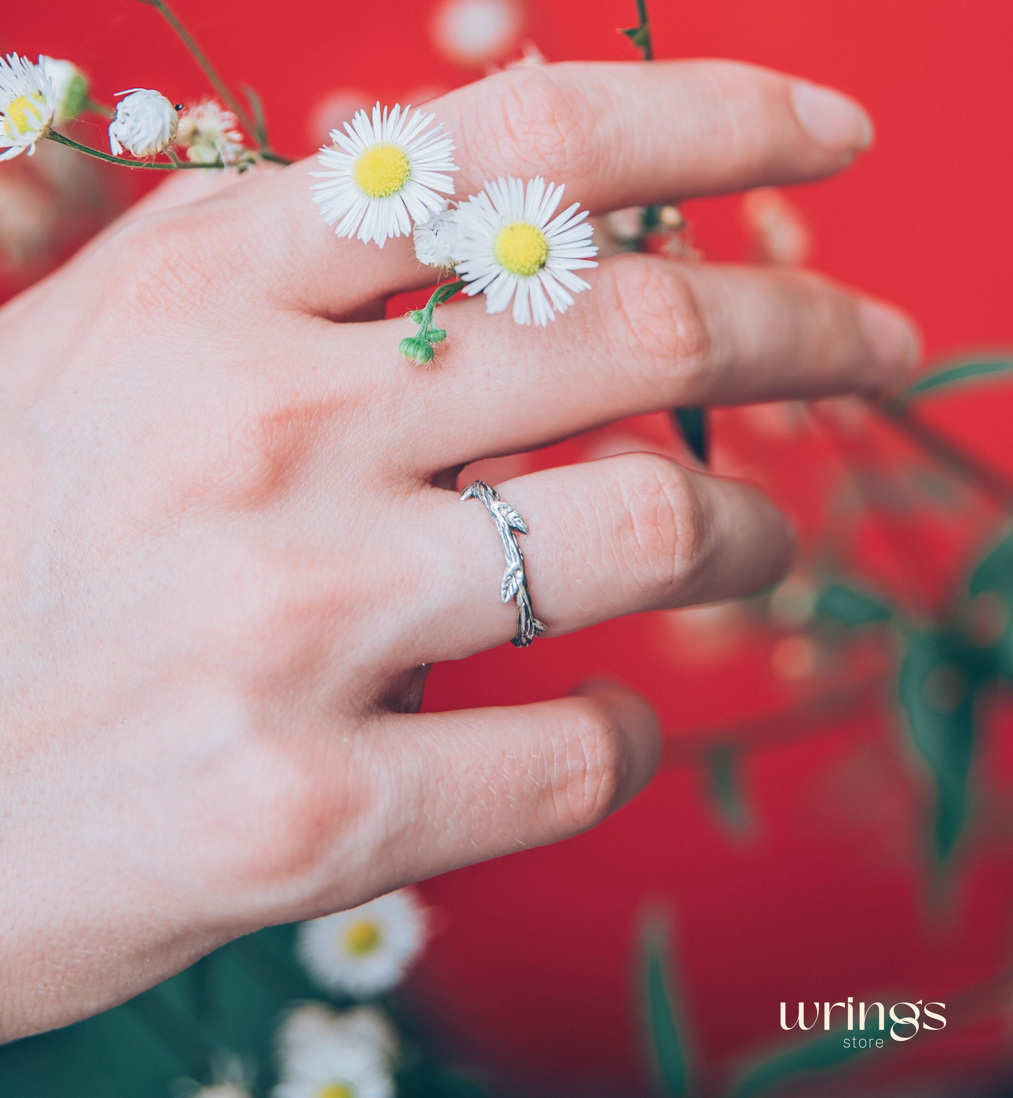 Sticking Leaves Minimalist Branch Silver Ring