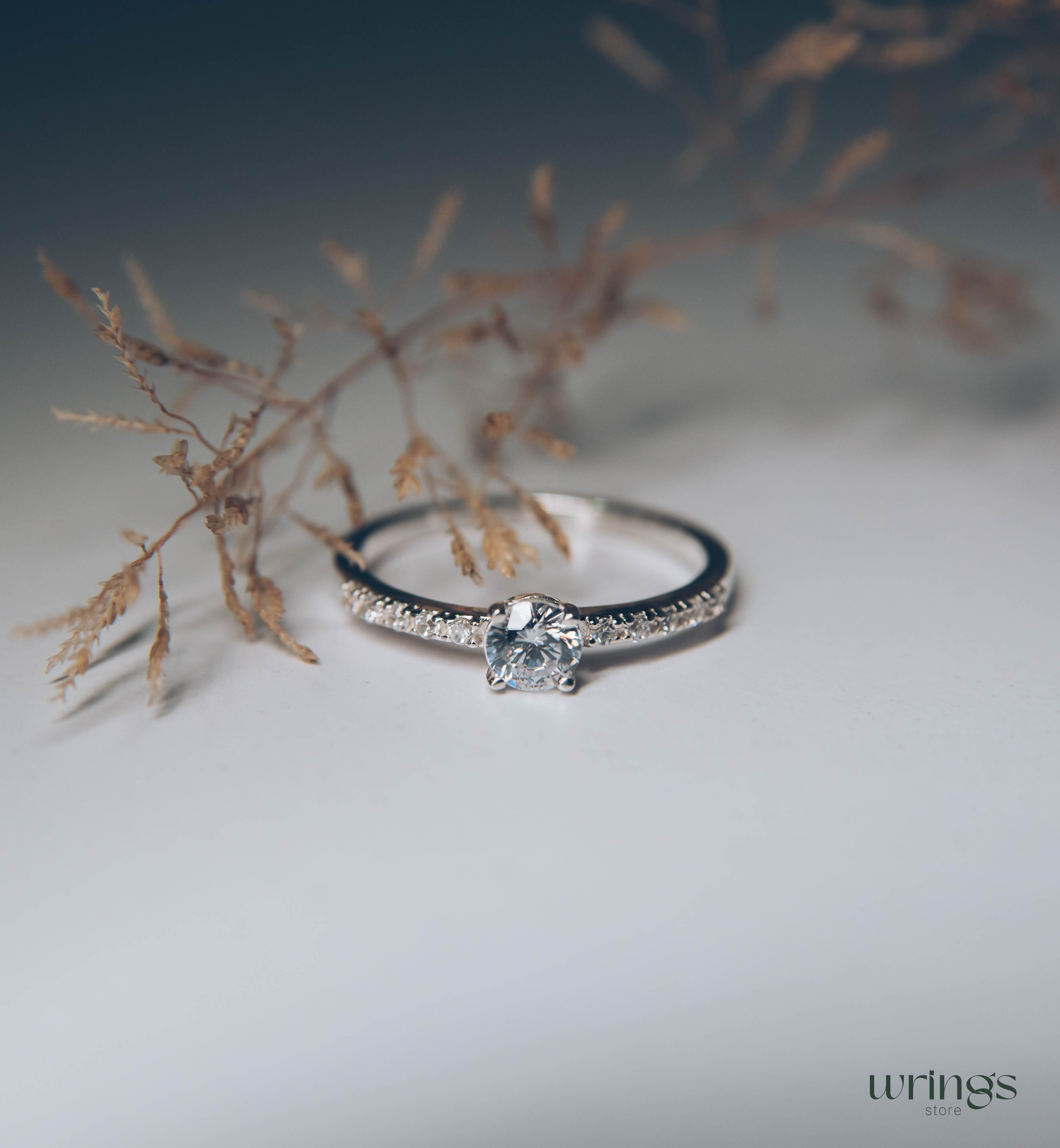 Big Round Cubic Zirconia Engagement ring with Accents